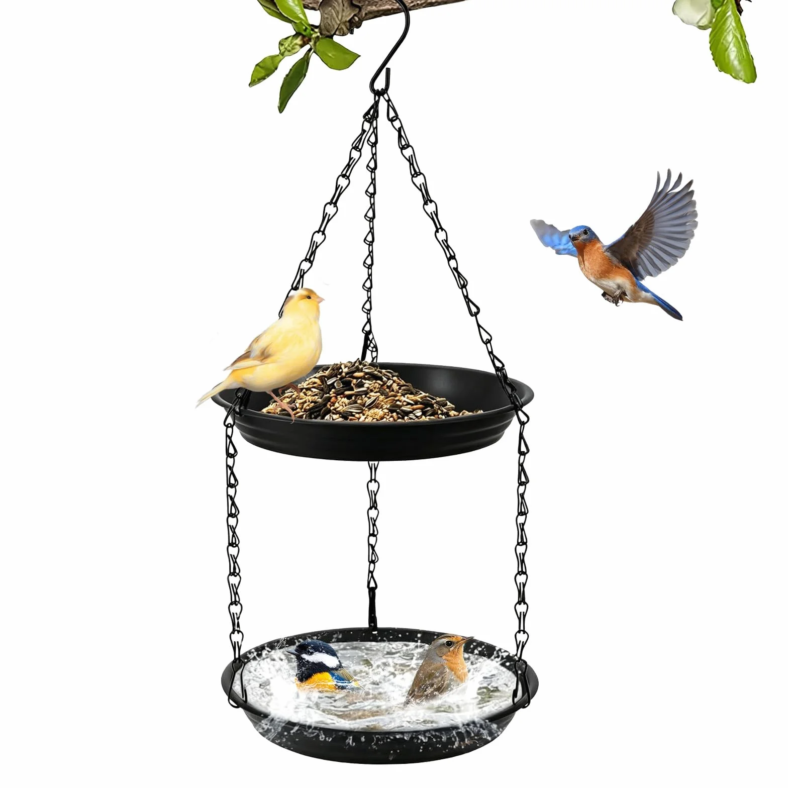 Abreuvoir à Oiseaux Suspendu 2 en 1 Deux Niveaux Mangeoire Oiseaux pour Jardin Balcon