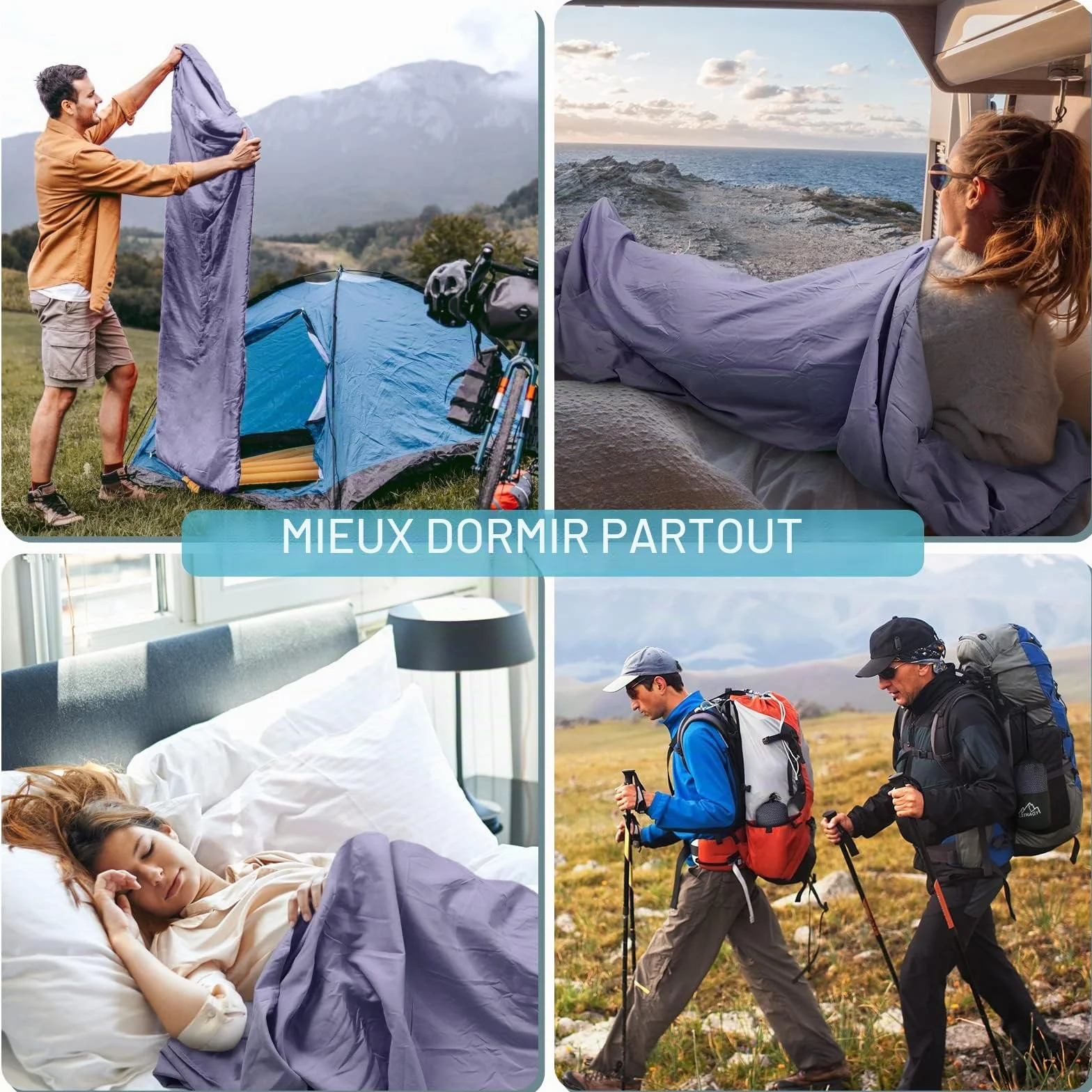 Sac de Couchage Cabane 2-en-1 Microfibre Fermeture Éclair Intégrale 95x220 cm