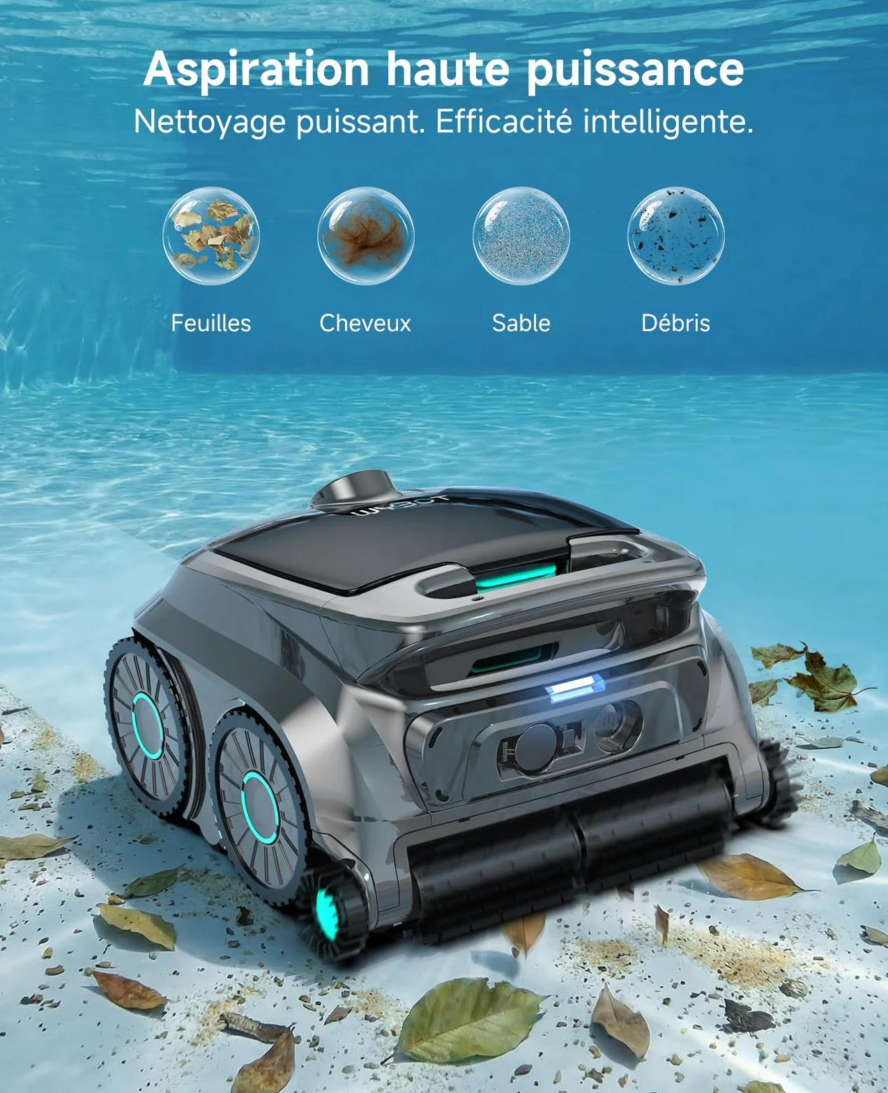 WYBOT OS600 Robot Piscine sans Fil, Nettoyage Fond et Parois, Autonomie 120 Min, Navigation Intelligente