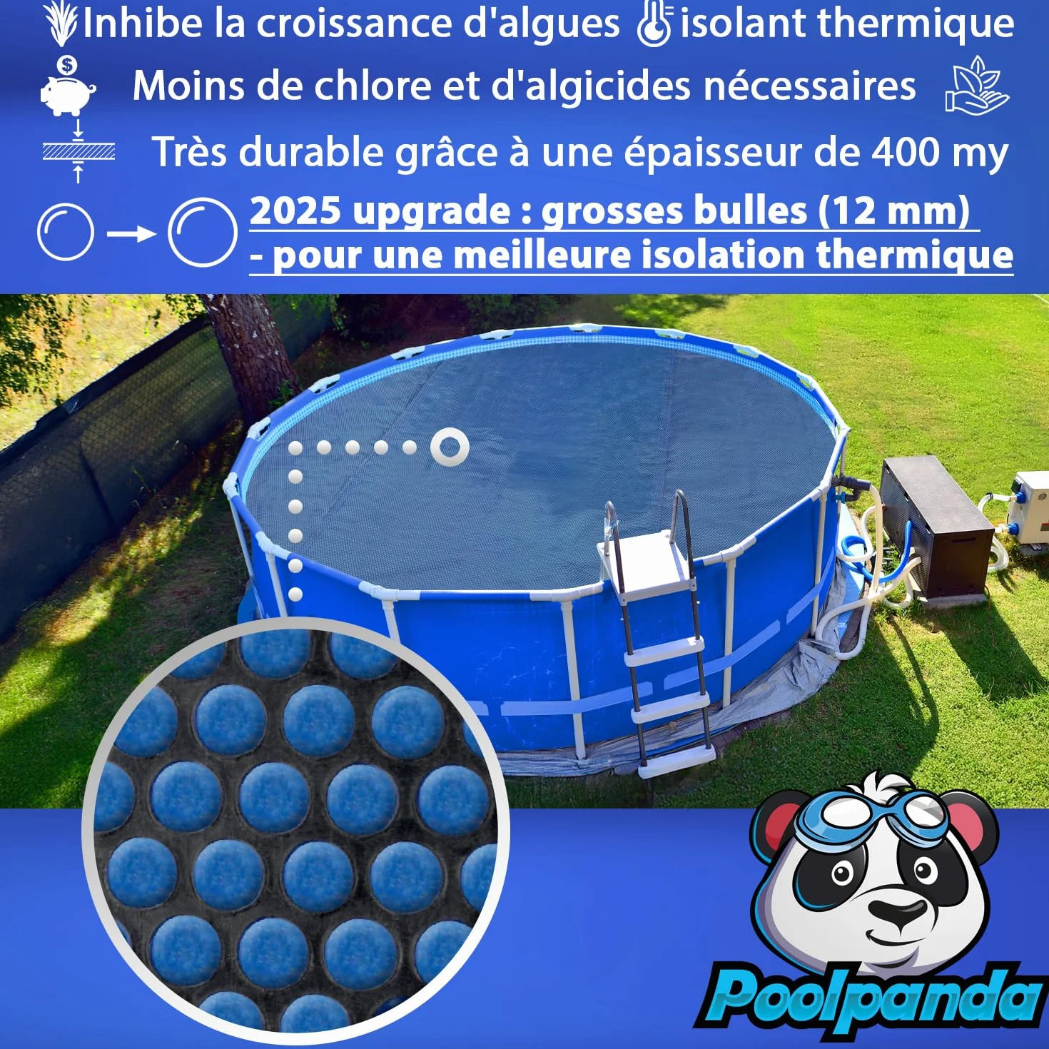 Bâche à Bulles Piscine Ø 550 cm Rond 400 µm Noir/Bleu Découpable