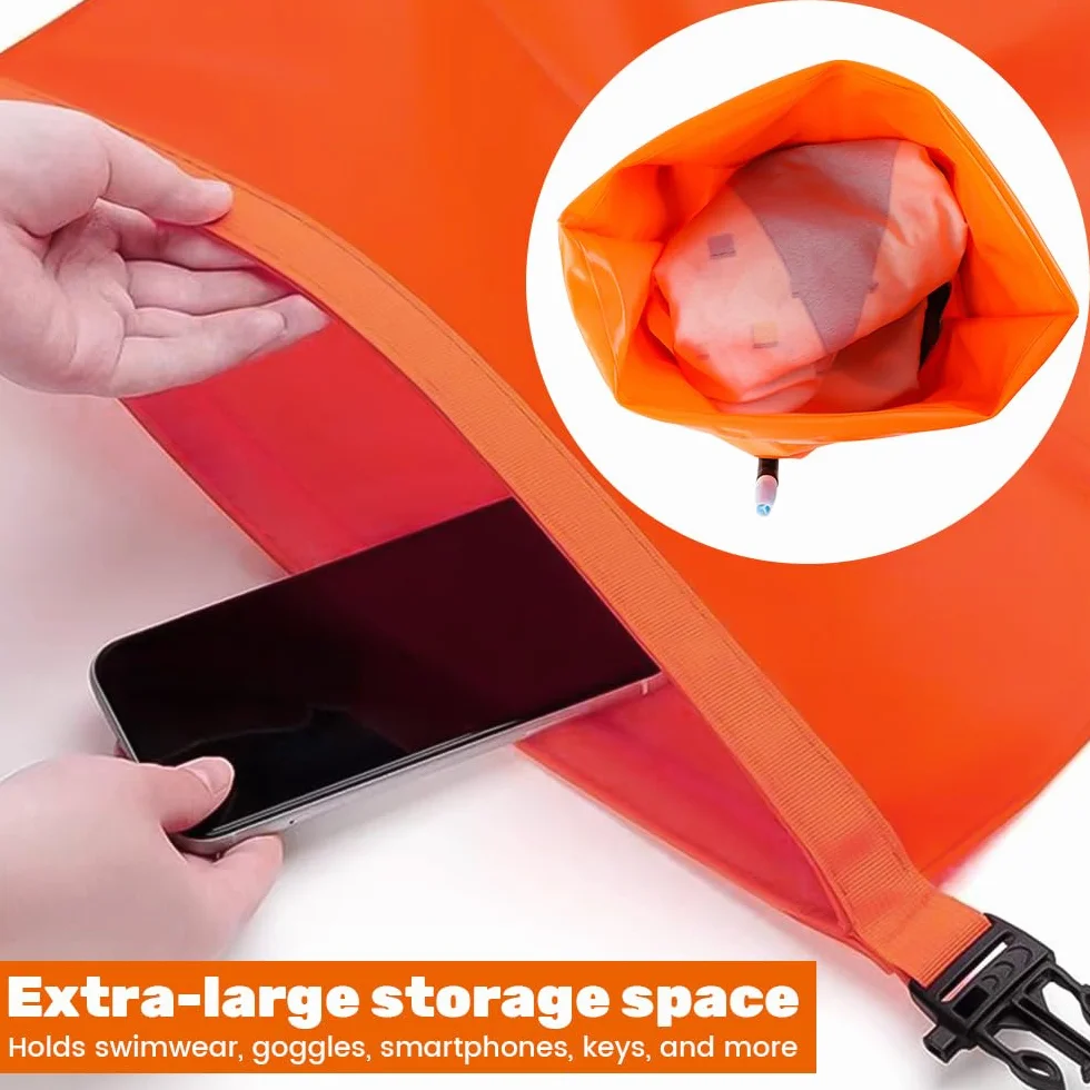 20L Bouee nage Eau Libre, Bouée Natation Eau Libre avec Sac étanche, Bouées gonflables adaptées à la Navigation en Eau Libre et au Triathlon, Pochette étanche pour téléphone Incluse, Orange