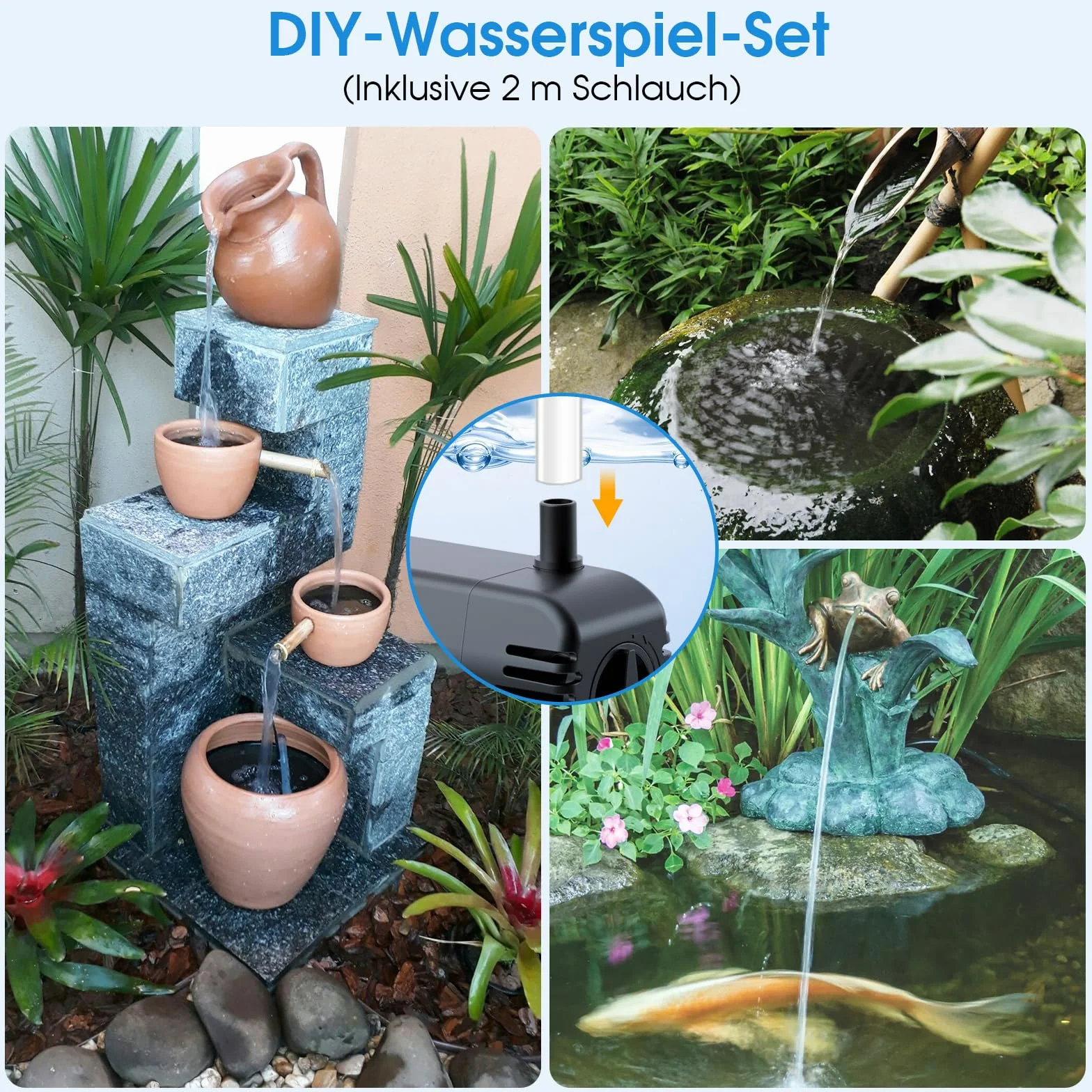 Pompe de bassin solaire extérieur 12 W avec tuyau 2 m câble 5 m fontaine solaire