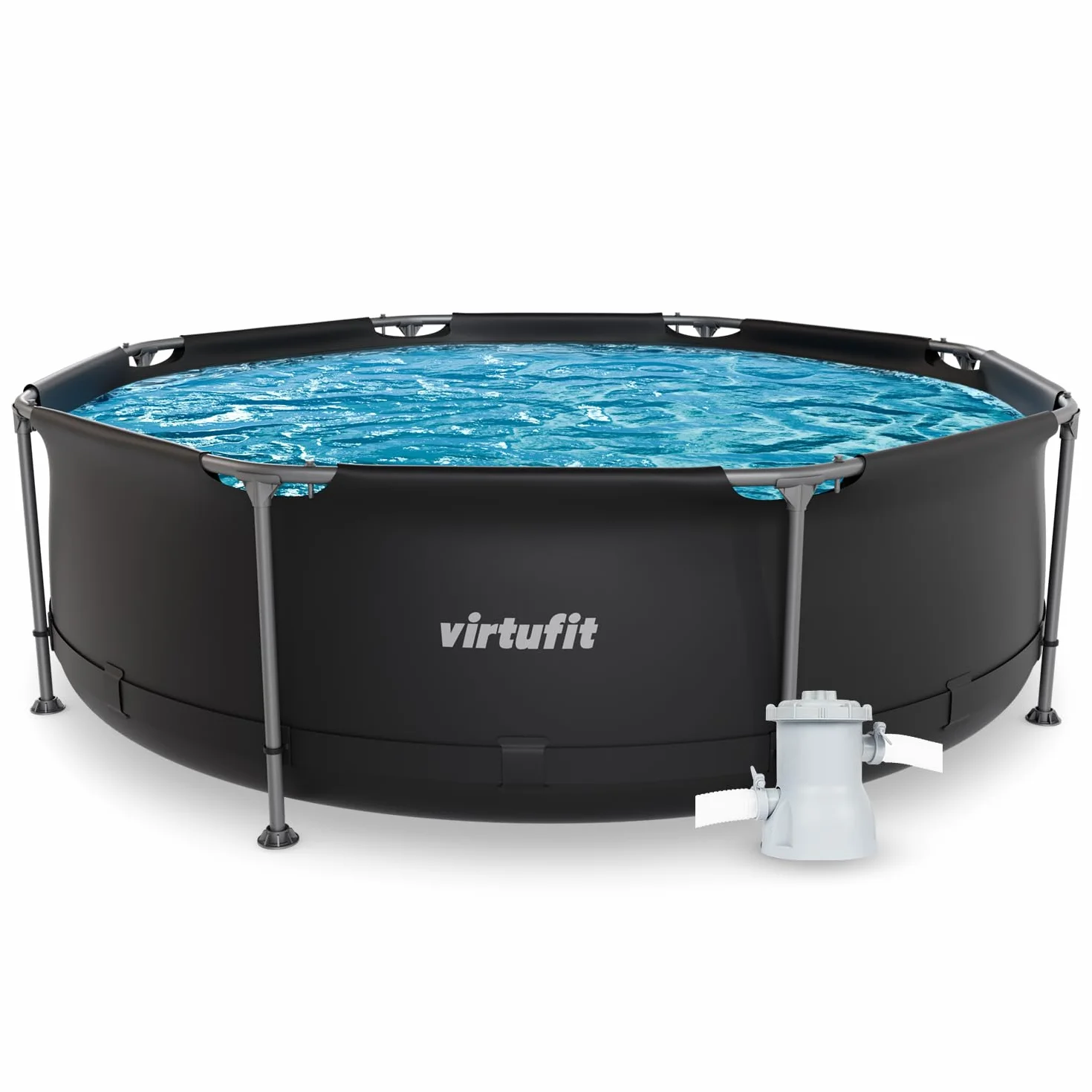 VirtuFit Piscine Ronde Noir Ø244 x 76 cm avec Filtre