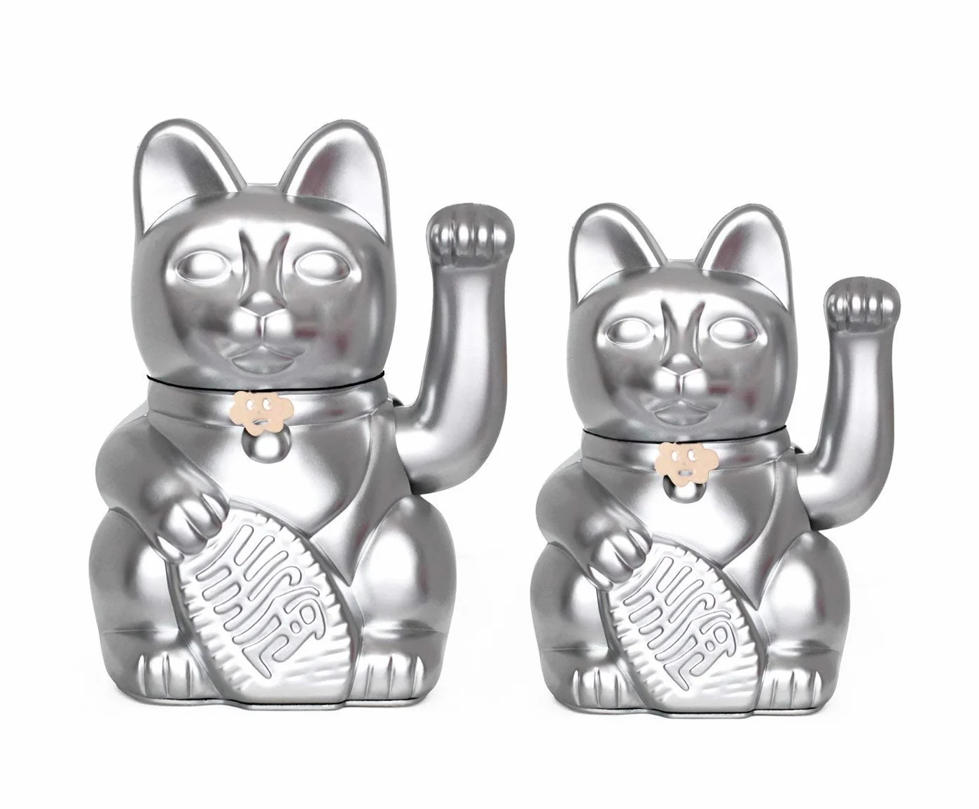 Maneki Neko Chat Porte-Bonheur Japonais Figurine Peinte à la Main Argent M (10x6x15 cm) Décoration Maison Bureau