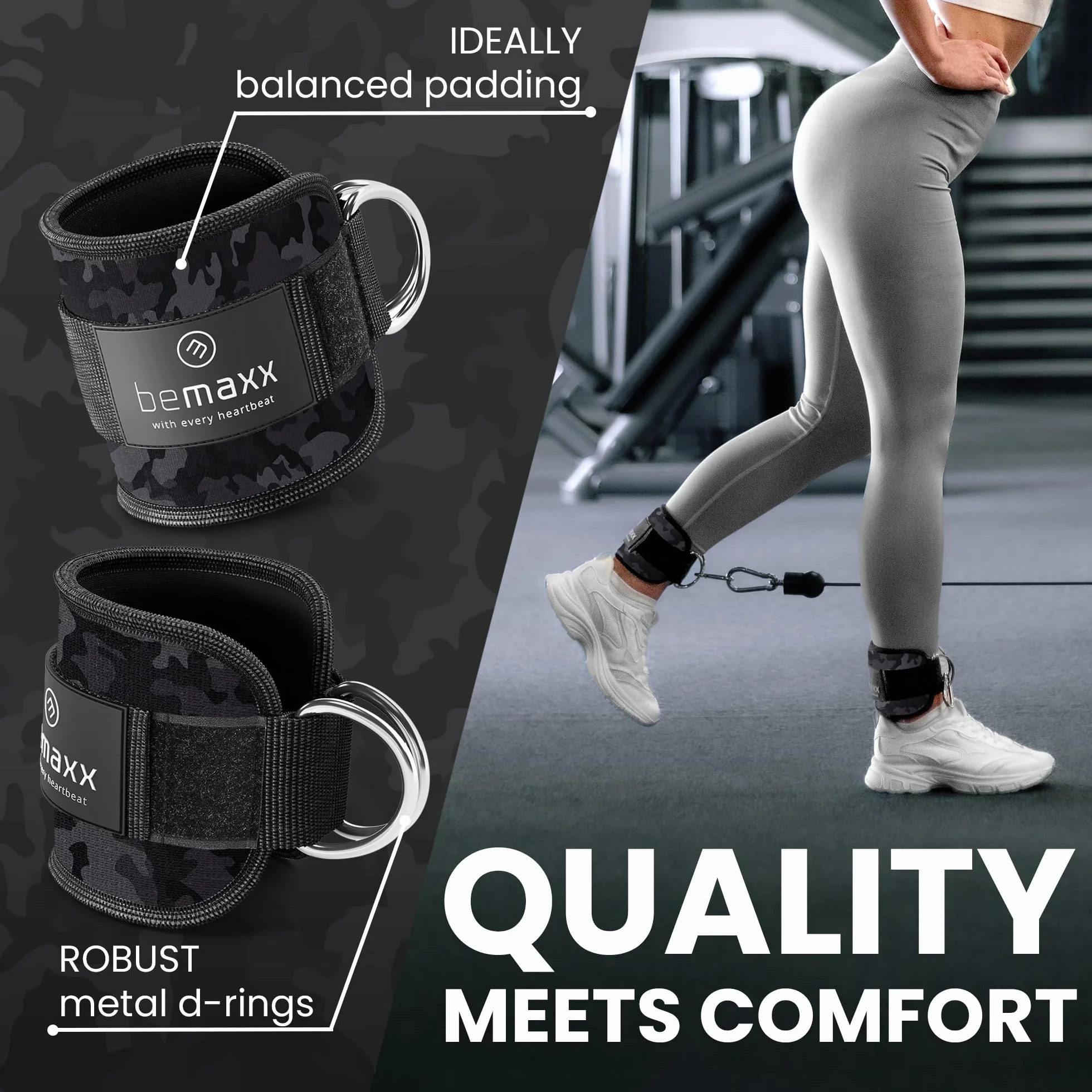 Sangles de Cheville pour Musculation avec Guide E-Book, Ankle Strap Cable Machine, Taille Unique, Jambes Fessiers