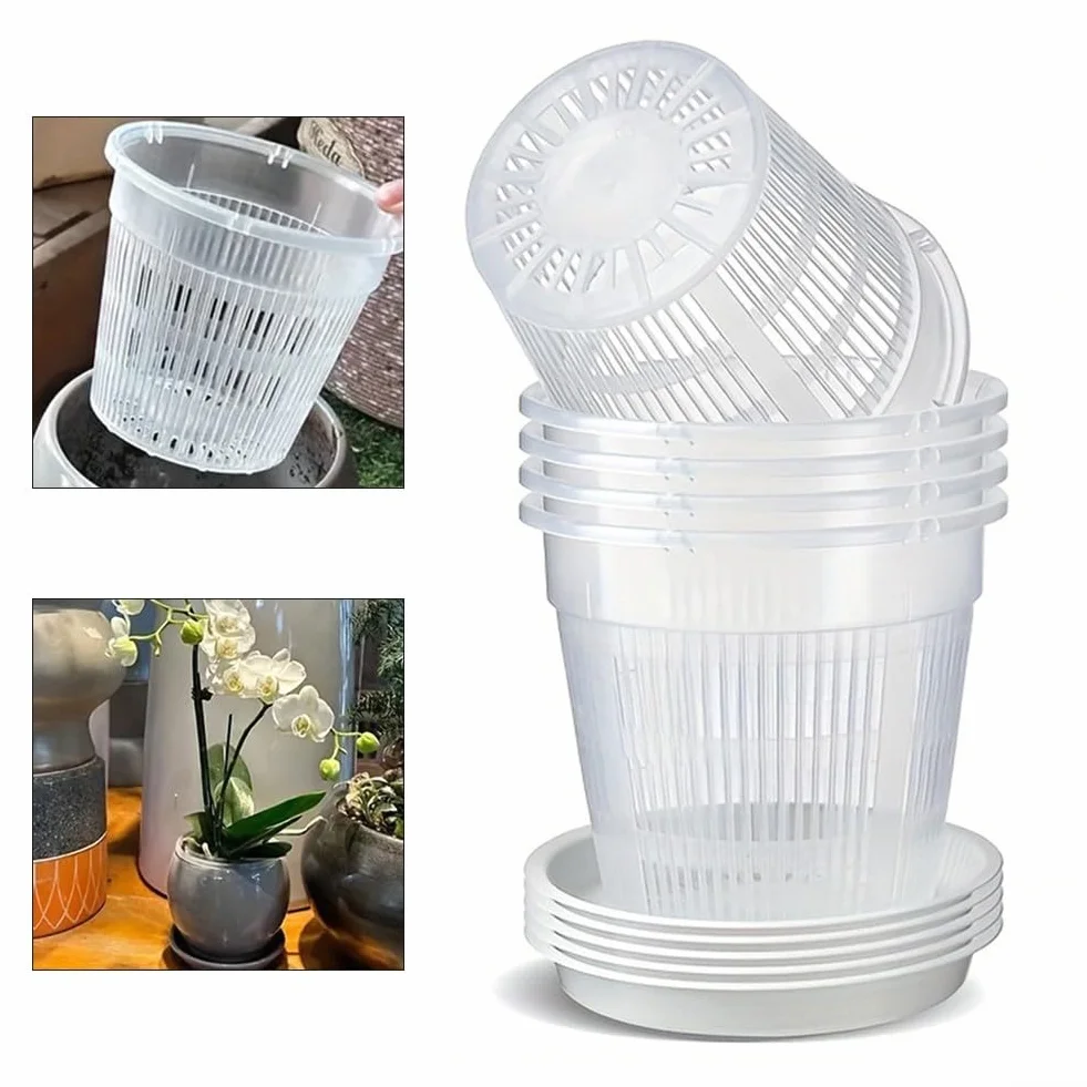 Pots transparents pour orchidées avec soucoupes 11 cm Lot de 6