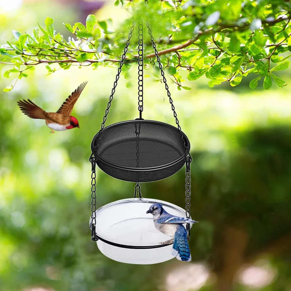 Mangeoire Oiseaux Exterieur Suspendre Métal Noir pour Oiseaux Sauvages Jardin Balcon