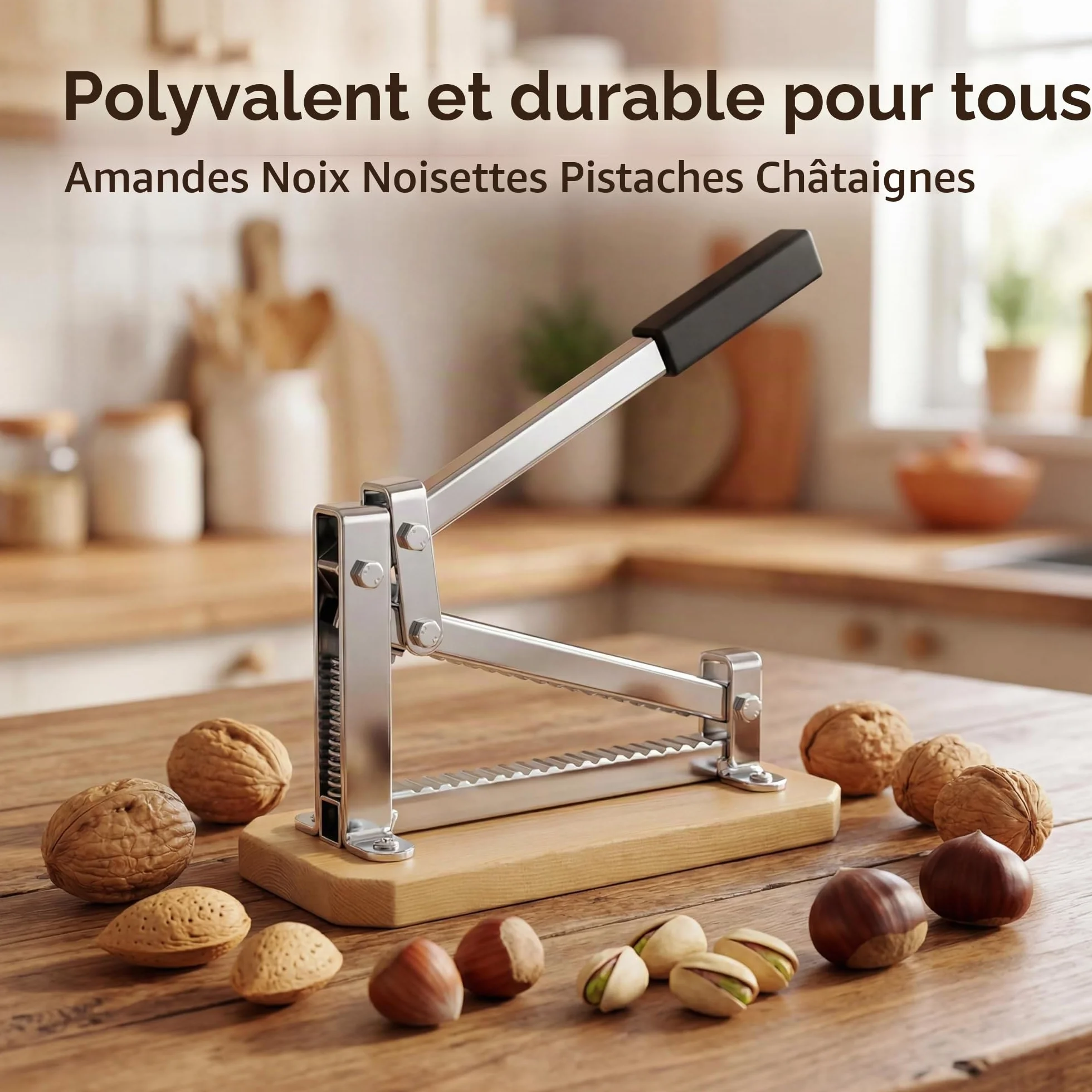 Pelamatic Casse-Noisette Manuel Fer Bois Ajustable Toutes Tailles Gris Marron