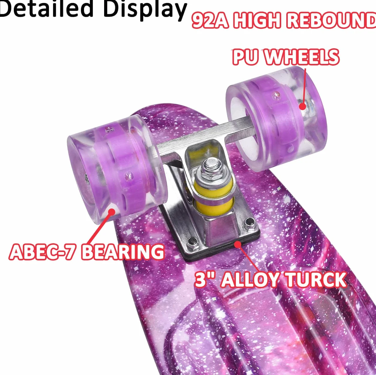 ERNAN Skateboard Complet Mini Cruiser pour Enfants 22"，Skateboard avec Roues LED pour Enfants Débutants Filles Garçons Adolescents Adultes (Deep Purple)
