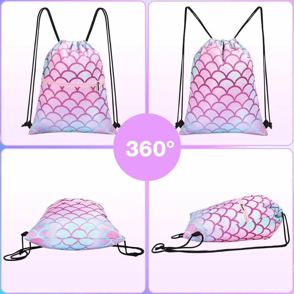 Sac à dos à Cordon pour Enfants, Sac de Sport pour Filles avec Poche Zippée Imperméable