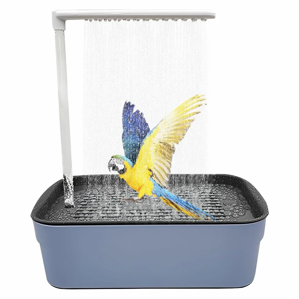 Douche à oiseaux automatique avec circulation d'eau pour perruches, pivoines et perroquets taille moyenne