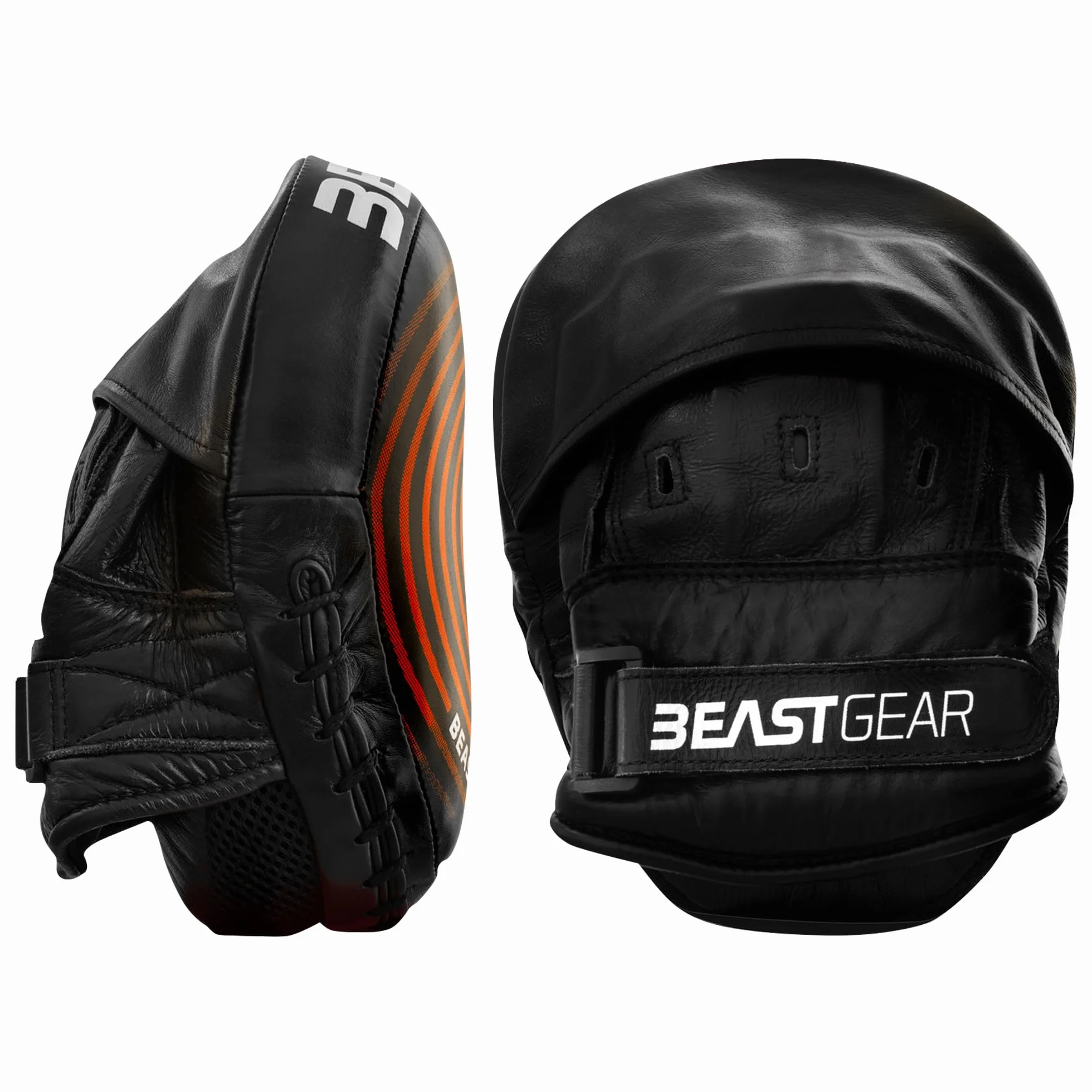 Beast Gear Mitts – Cuir Véritable Cible Focus – Design Incurvé avec Support de Poignet et Sangle Régler pour Crochet & Jab, MMA, Kickboxing & Muay Thai