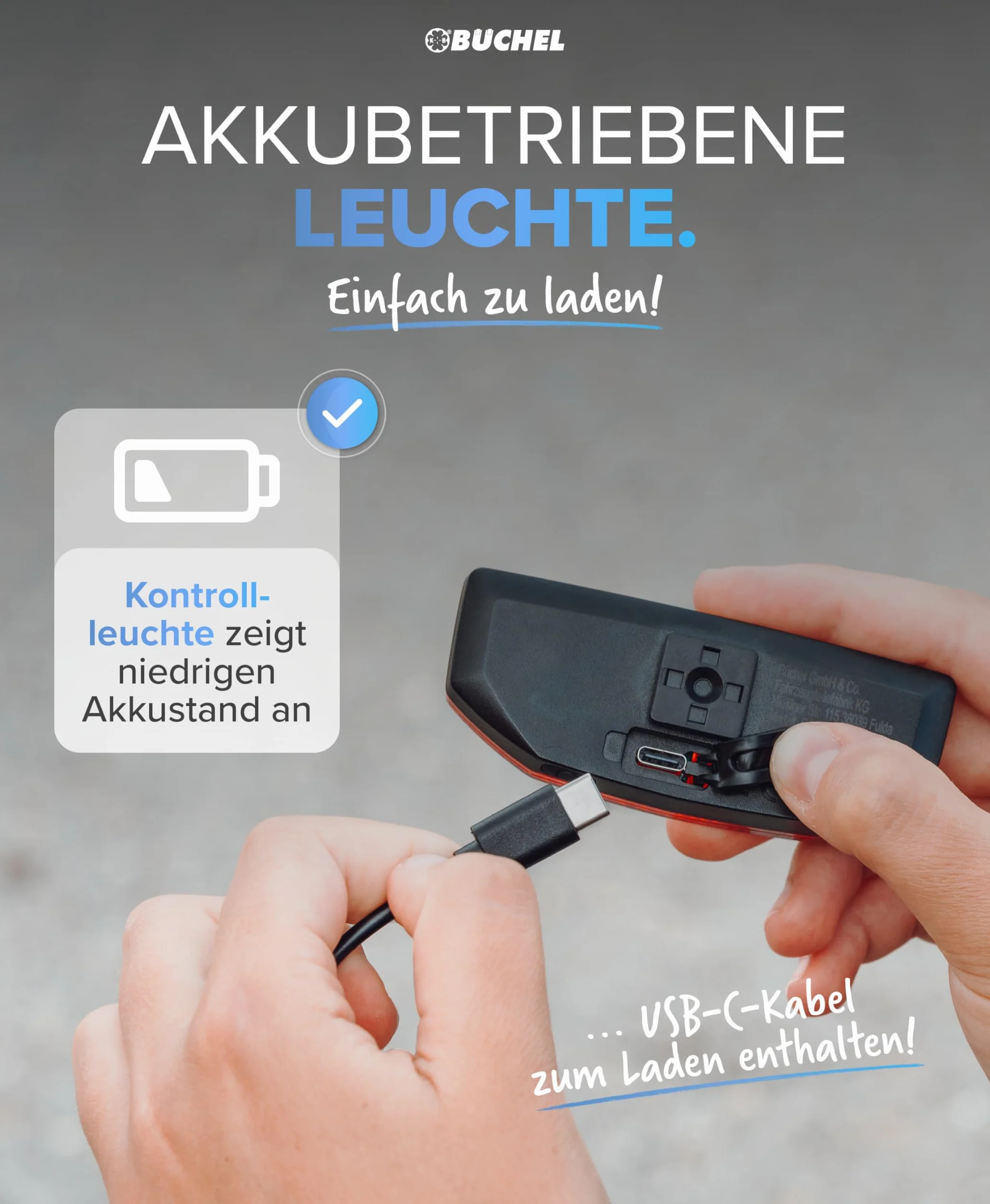 Büchel Feu arrière LED pour porte-bagages – USB-C rechargeable, approuvé StVZO, étanche IPX5, noir