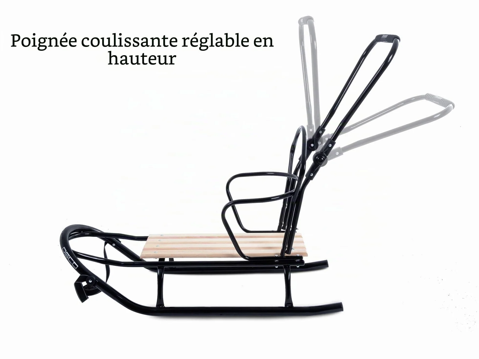 Luge GagaDumi Oslo en métal avec Dossier avec Ceintures de sécurité, Barre de poussée et chancelière, Luge pour bébé, idéale pour Les Enfants et Les Adultes, Charge jusqu'à