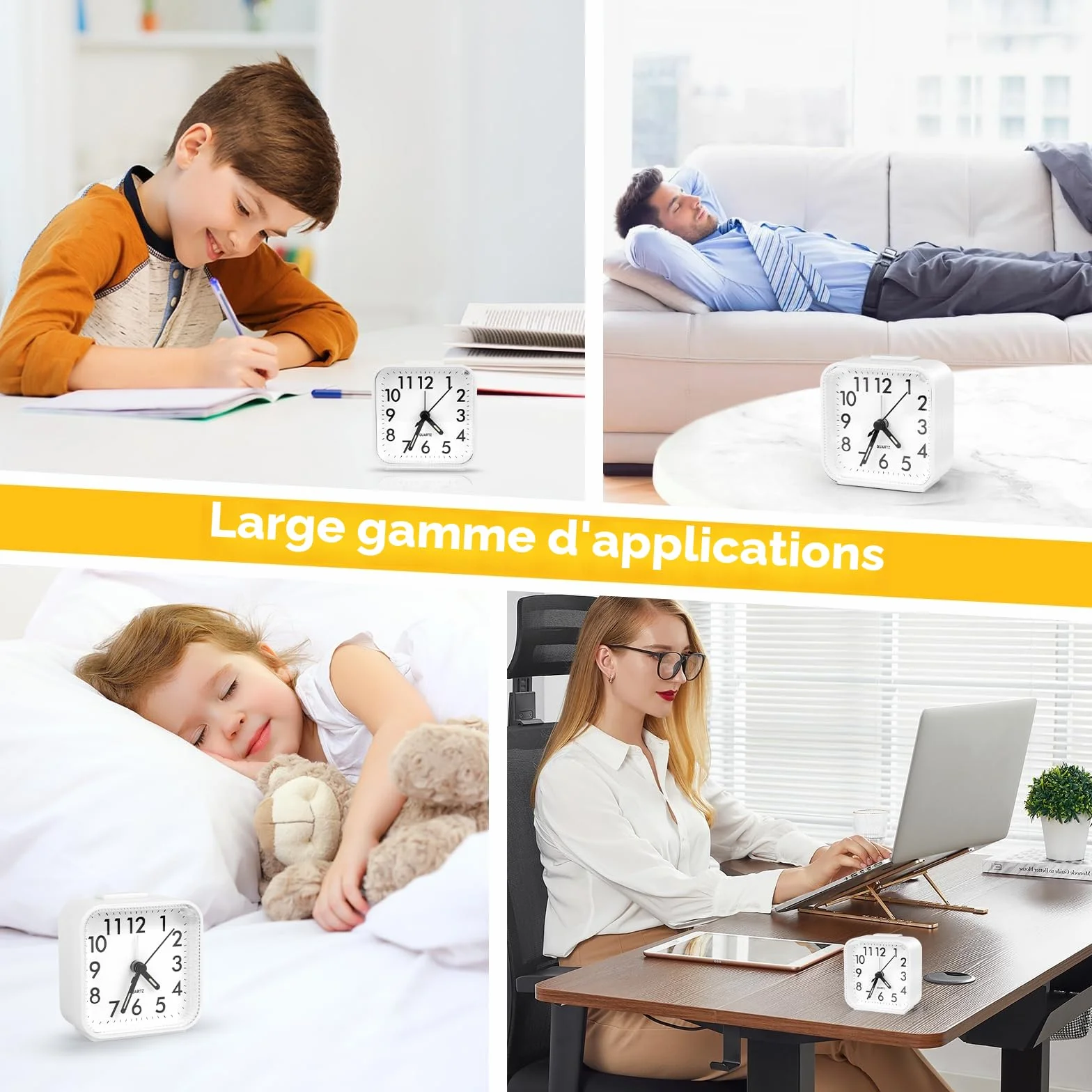 Réveil Analogique Silencieux à Quartz avec Snooze et Lumière, Portable Voyage à Piles