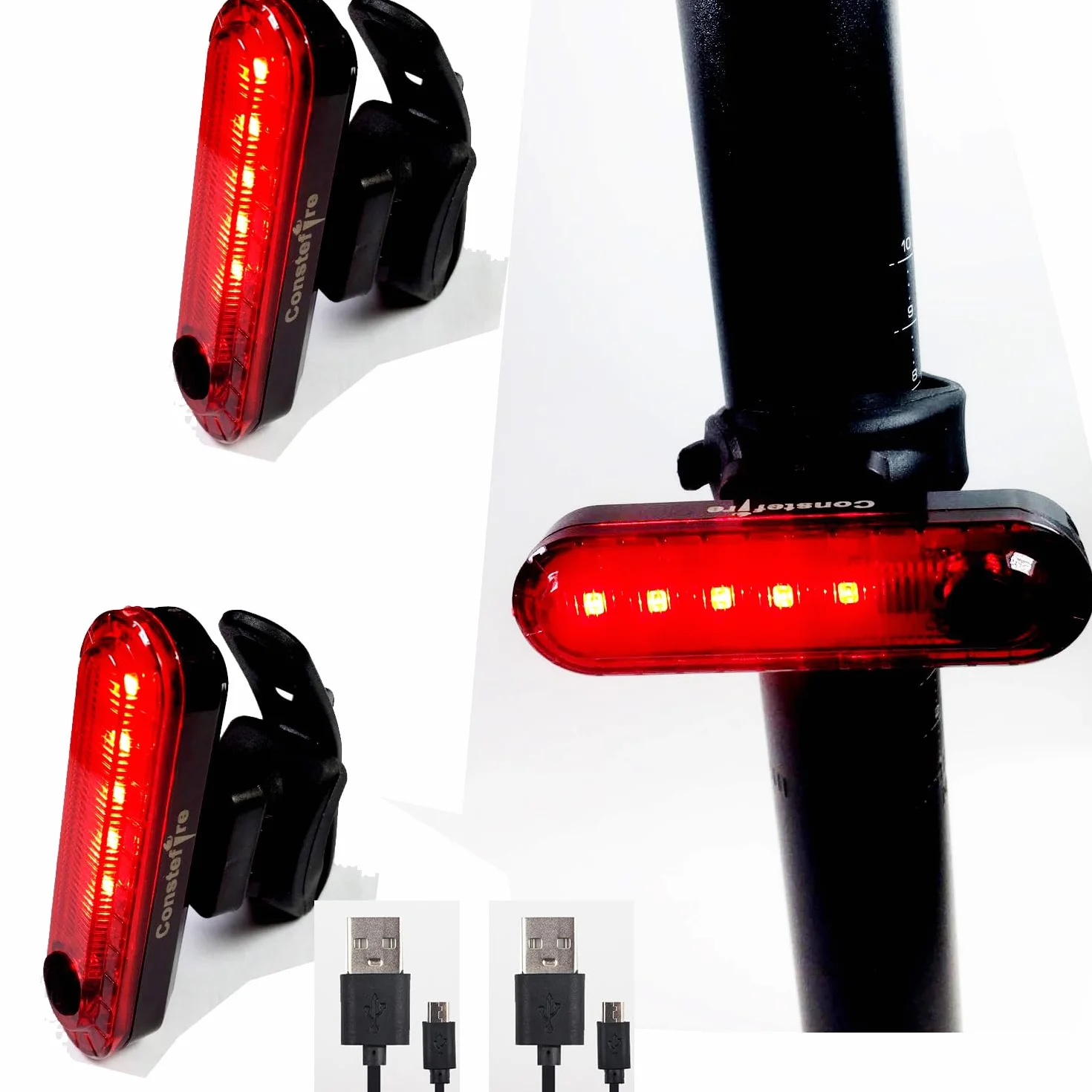 2 Pack Feu arrière de vélo, Eclairage Arrière Vélo Rechargeable USB, Ultra Lumineux,Avertissement LED de Sécurité 4 Modes étanche Lumiere Velo, Lampe LED pour vélo Cyclisme VTT etc