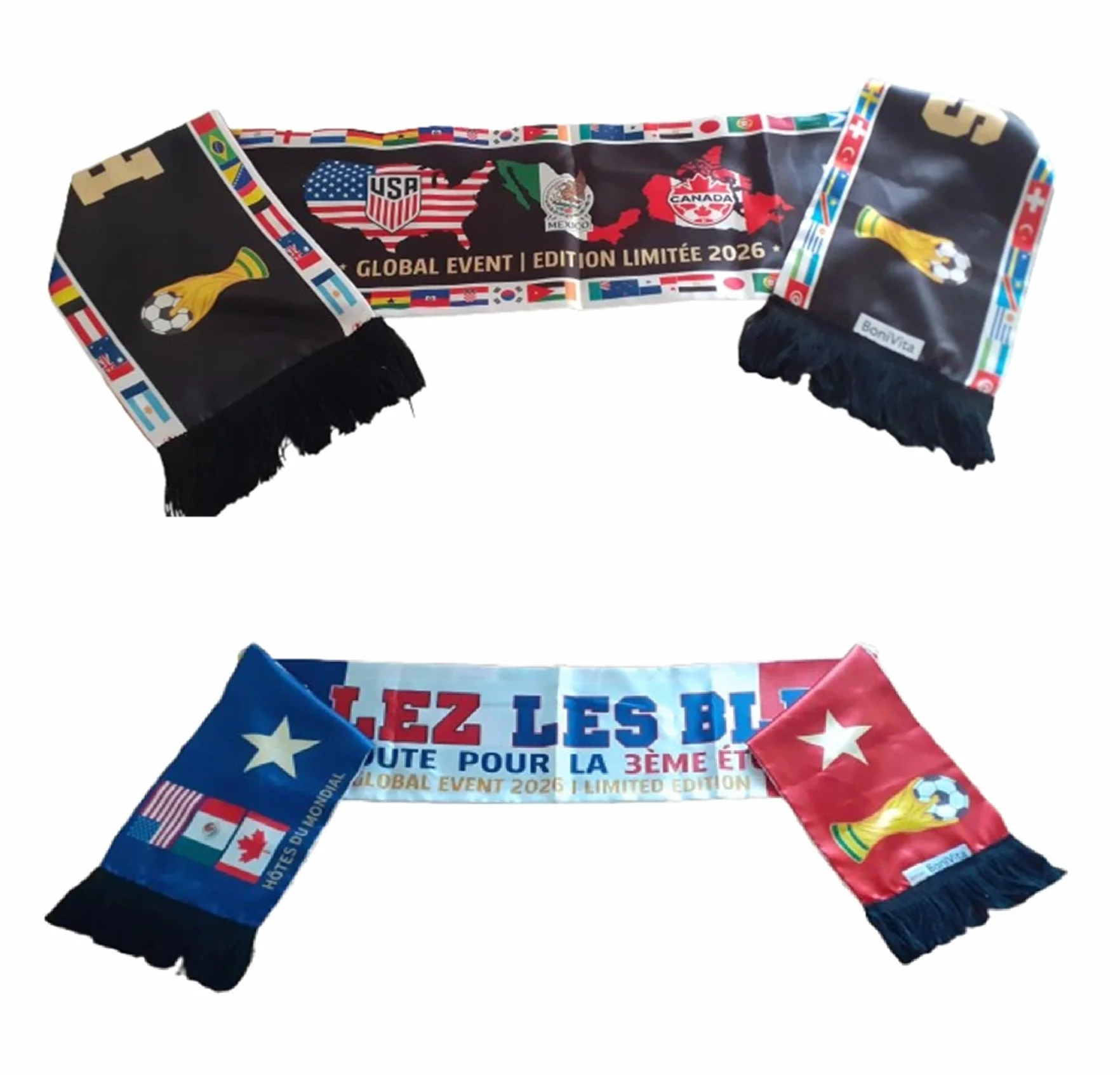Echarpe supporter France&Nations du Monde-Editon limitée Evénémént Mondial 2026- Impression Sublimation Recto-Verso