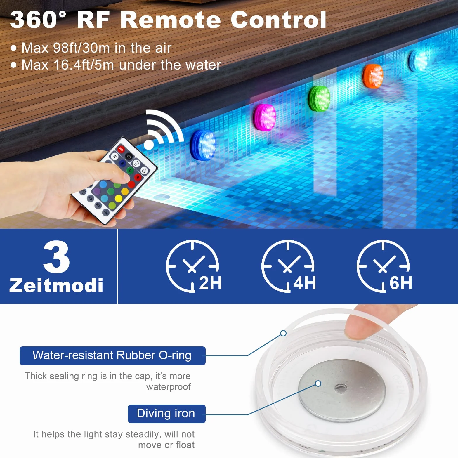 Lumière LED Submersible 2 pièces Lampes LED Imperméable Télécommande 16 RGB Couleurs Changement pour Piscine Aquarium Décoration