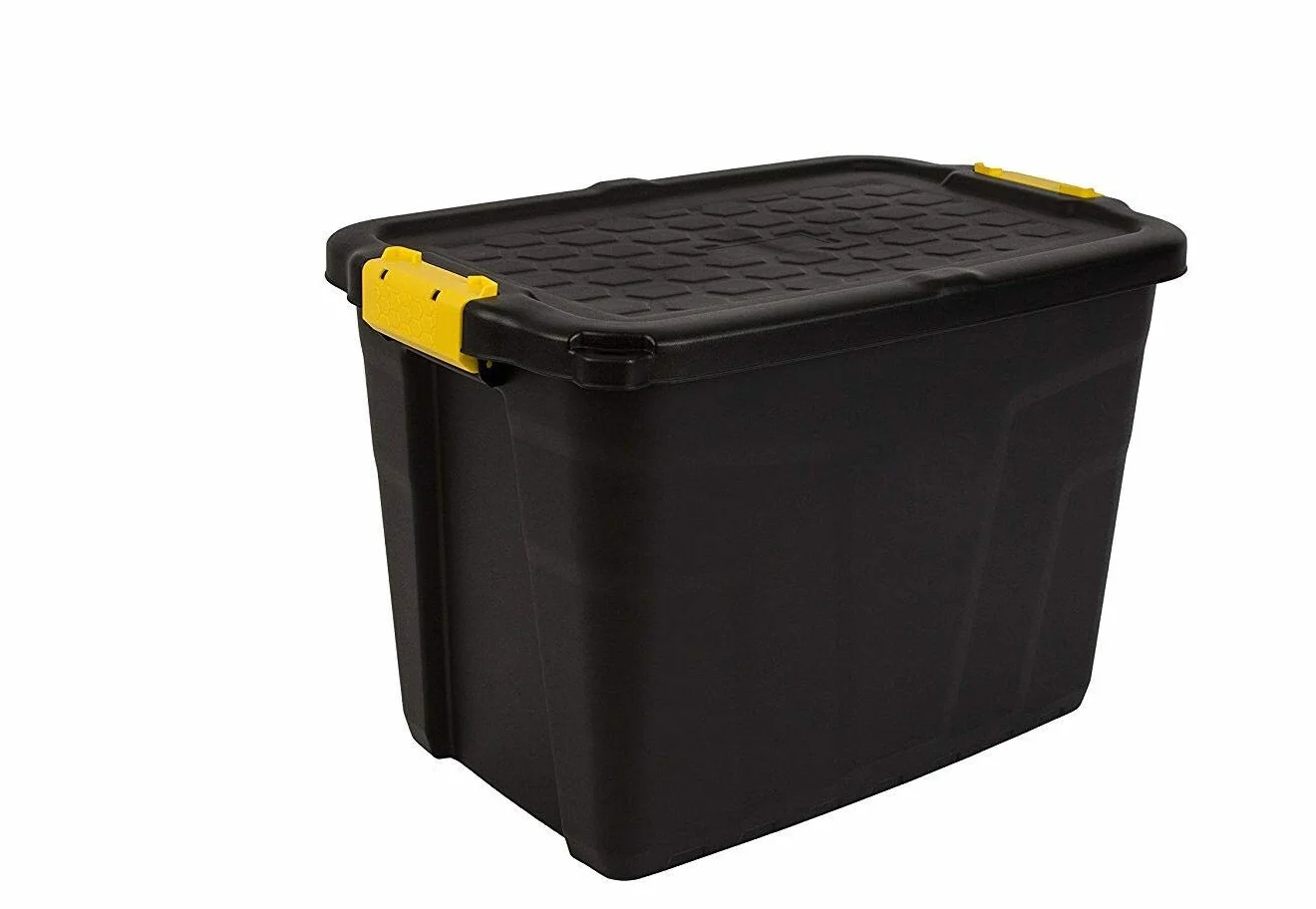 Strata Lot de 6 boîtes de rangement Heavy Duty 60 l 60 x 40 x 40 cm Résistant à 630 kg Noir/jaune