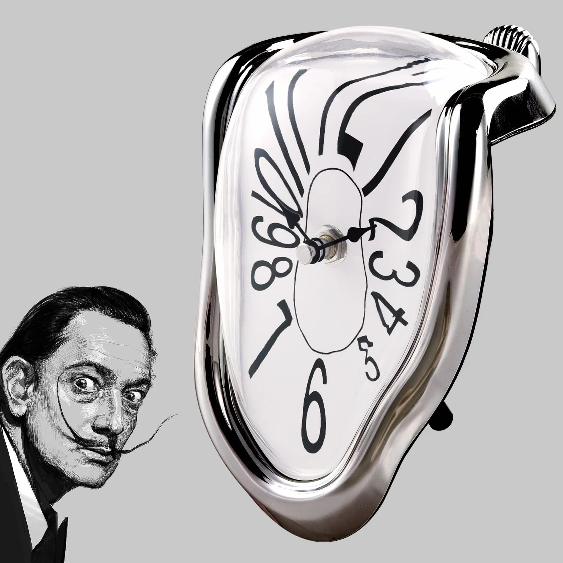 Lafocuse Horloge Fondante Salvador Dali Surréalisme Silencieuse Pendule Quartz Chiffres Arabes Argenté