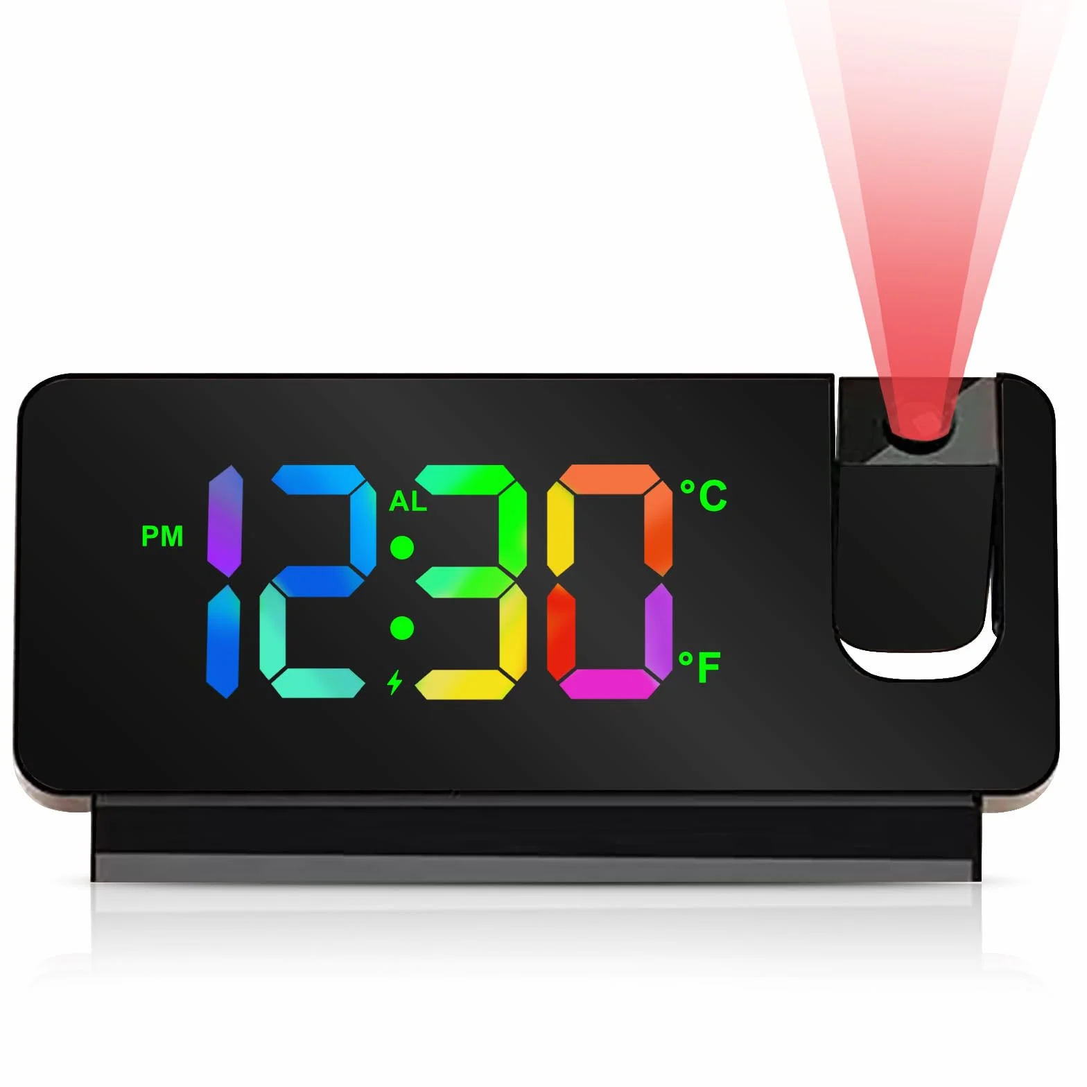 Réveil Projecteur Plafond Numérique LED 180° avec Snooze Température USB