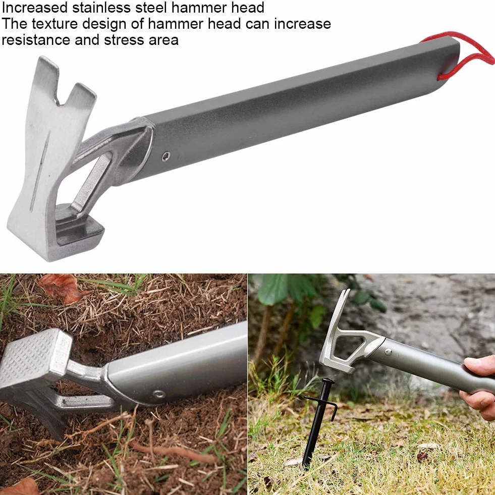 Keenso Piquet de tente et marteau de camping multifonction en acier inoxydable pour extérieur