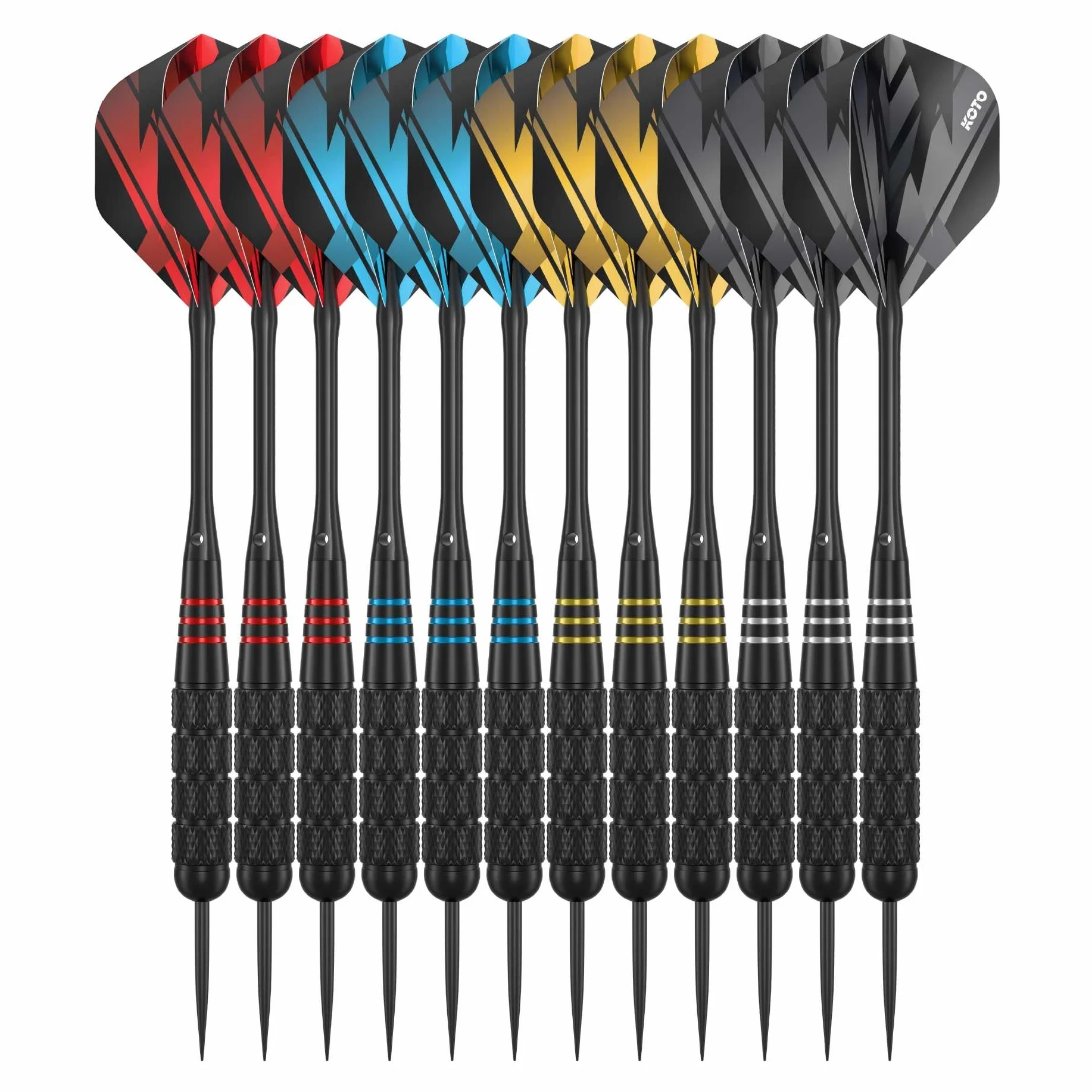 KOTO - Brass Multiset, 12 Darts Fléchettes en Laiton Revêtu Noir (23 G.), 4 Sets Flights (100 Microns), Shafts, Étui