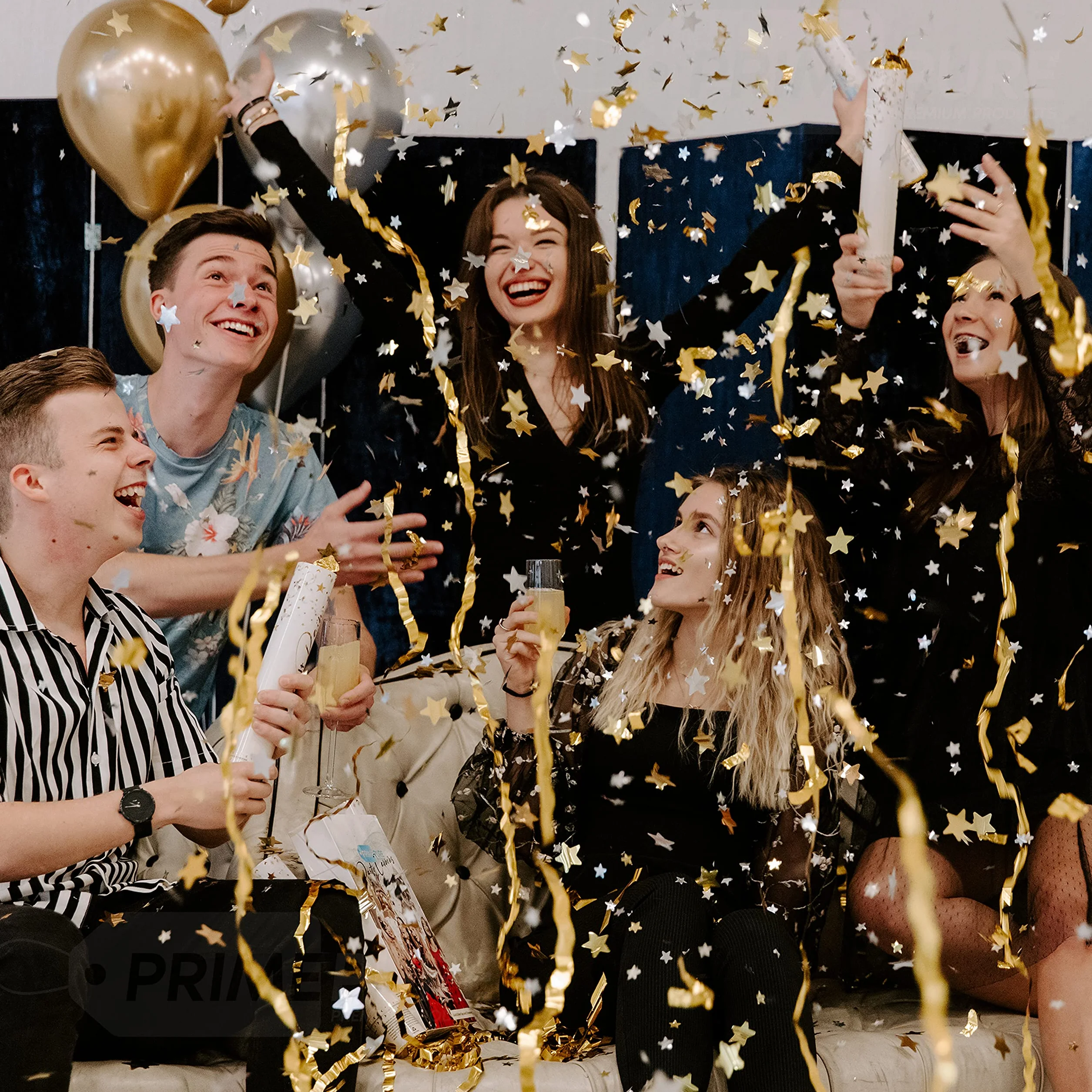 PrimePure Canon Confettis Étoiles Dorées Lot de 2 Party Poppers Métallique Confetti Dorés