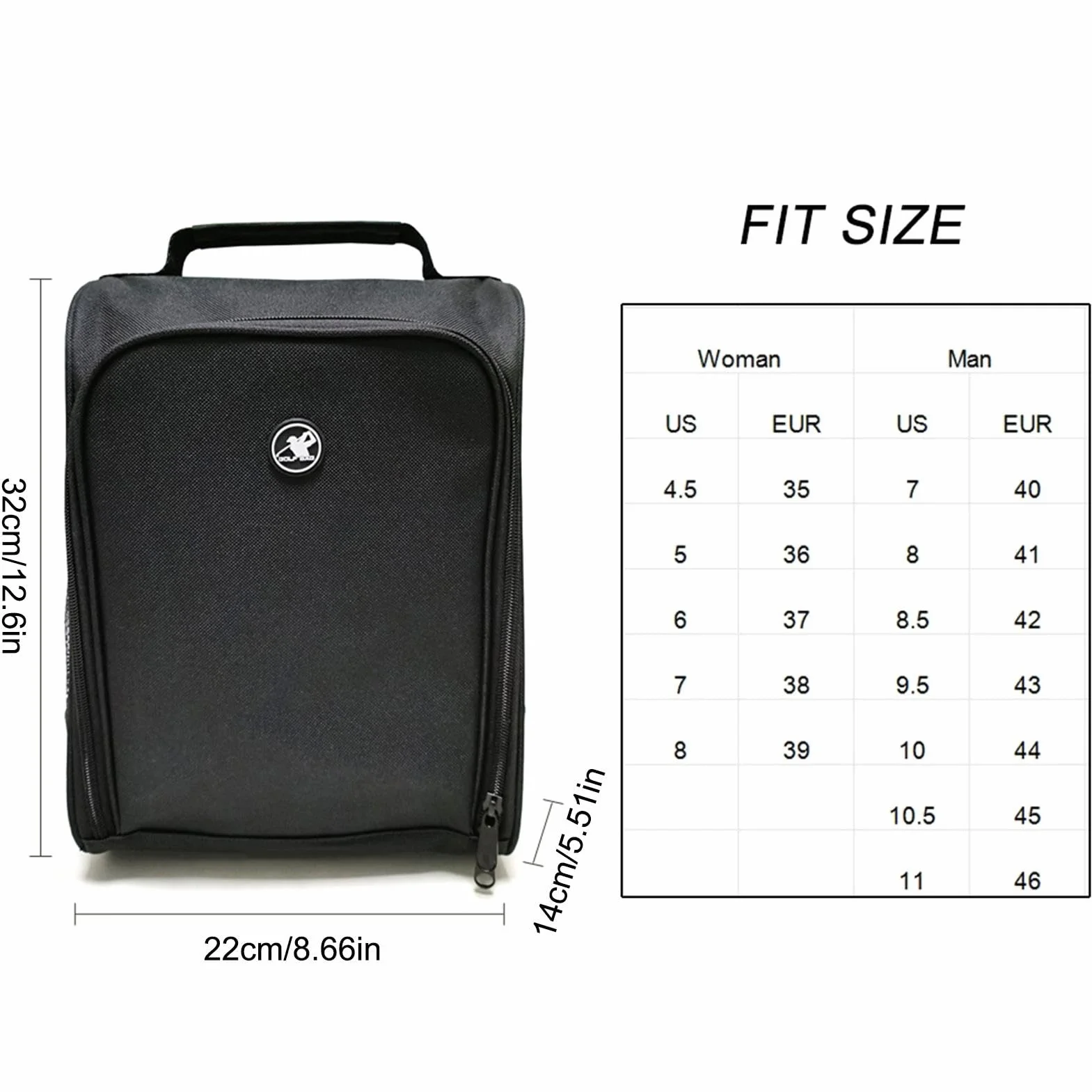 Sac de transport de chaussures de golf avec fermeture éclair et ventilation, grand sac de rangement