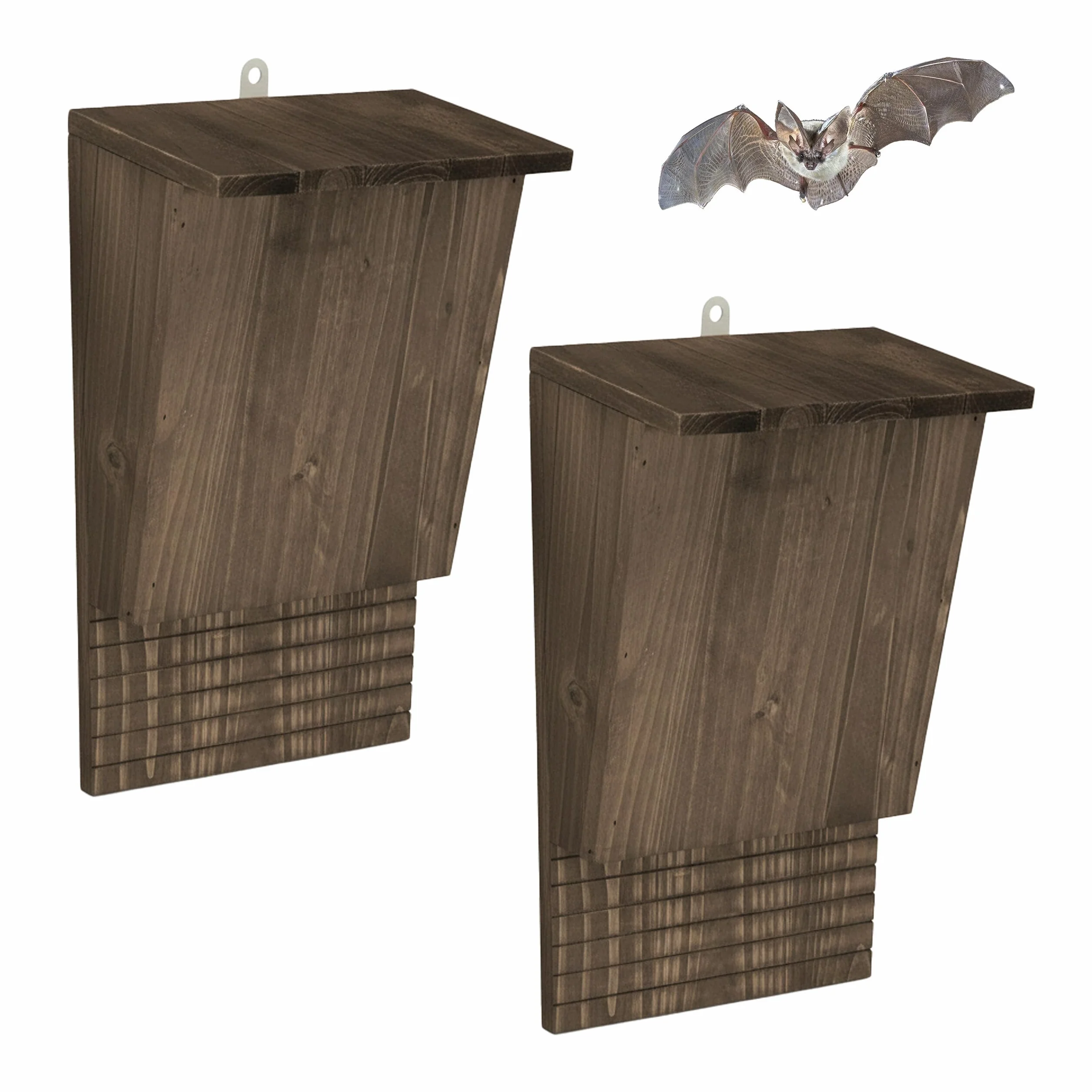 Relaxdays Nichoirs Chauves-Souris en Bois de Sapin, Brun, Lot de 2, 34x22,5x12,5 cm
