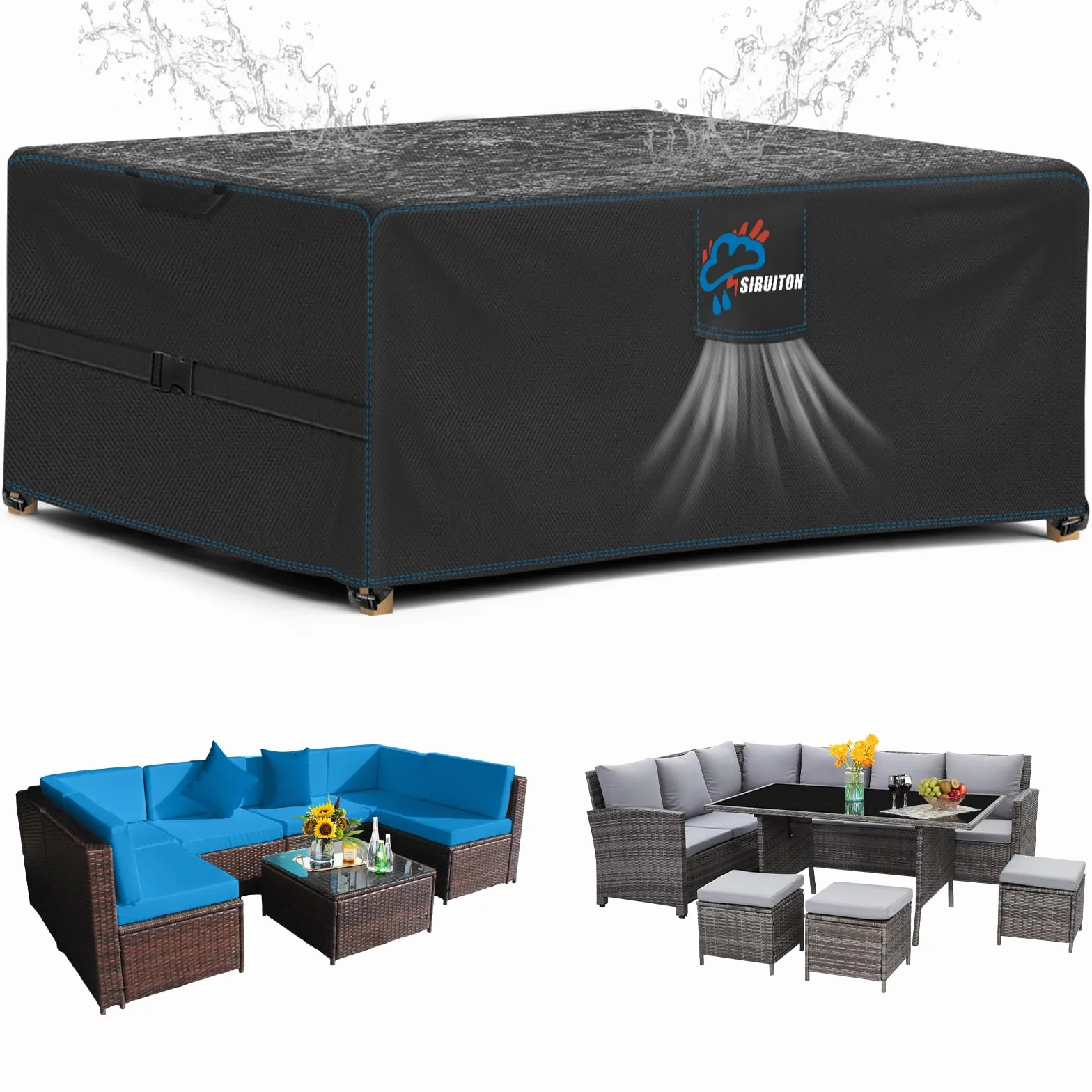 SIRUITON Housse Salon de Jardin 250x250x90cm Oxford 520D Imperméable Anti-UV Protection Toute Saison