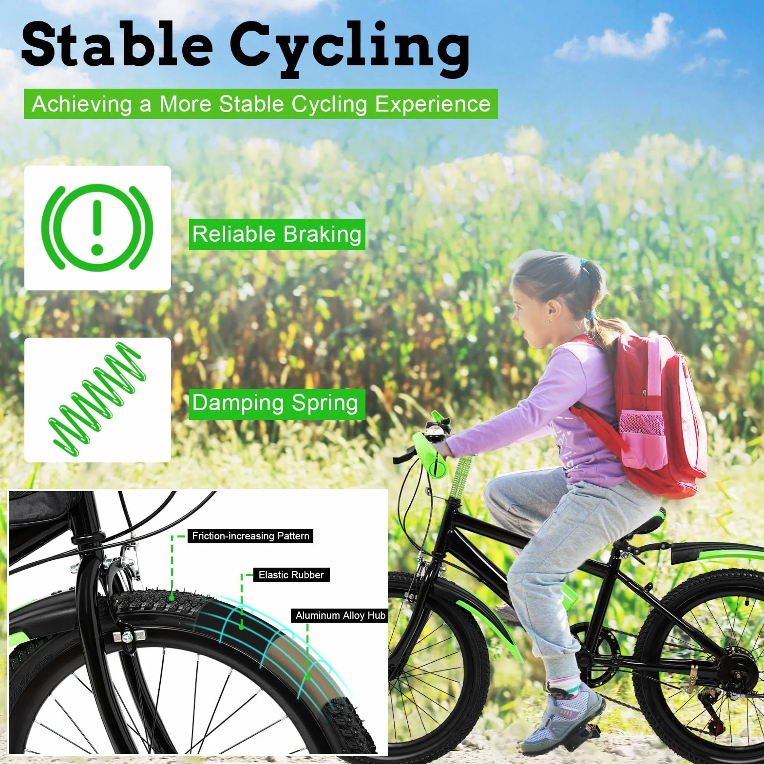 MccoMMon Vélo de ville 20 pouces pour enfant avec double frein à disque, vitesse réglable, en acier au carbone, 130-150 cm pour enfants