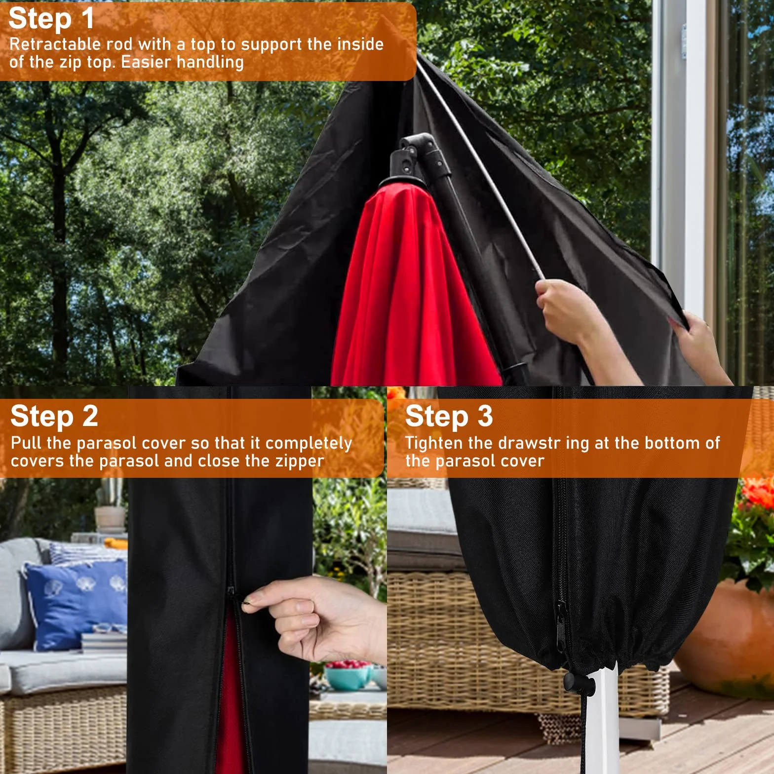 Housse de Protection Parasol Déporté Tissu Oxford 420D imperméable Fermeture éclair 265x40/70/50 cm