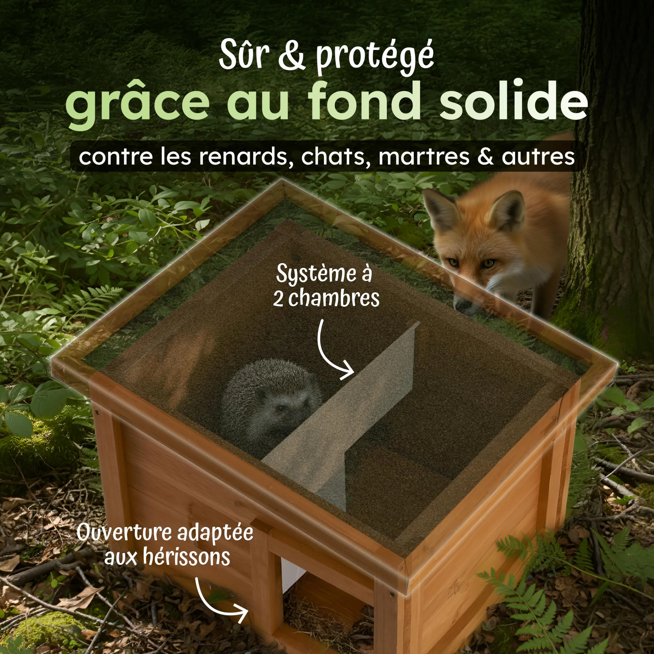 Moorland Cabane pour Hérissons en Bois FSC 40×34 cm – Maison Herisson Extérieur avec Toit Étanche & Amovible, Entrée Labyrinthe Ventilée – Modèle IH1