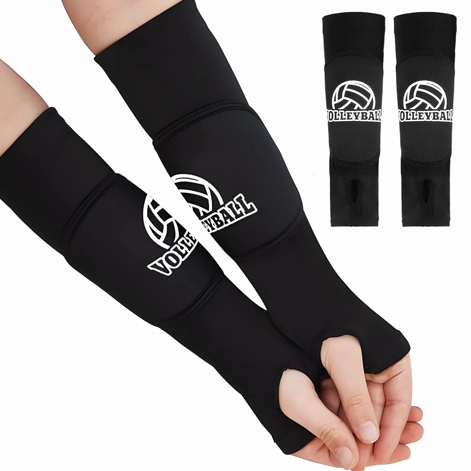 Erioscar 1 Paire Manchette Bras De Volley-Ball Pour Femme, Manchon Volley Avec Coussin De Protection et Trou de Pouce, Protège-bras, Protection des Avant-Bras, Protection Sportive, Noir-M Taille