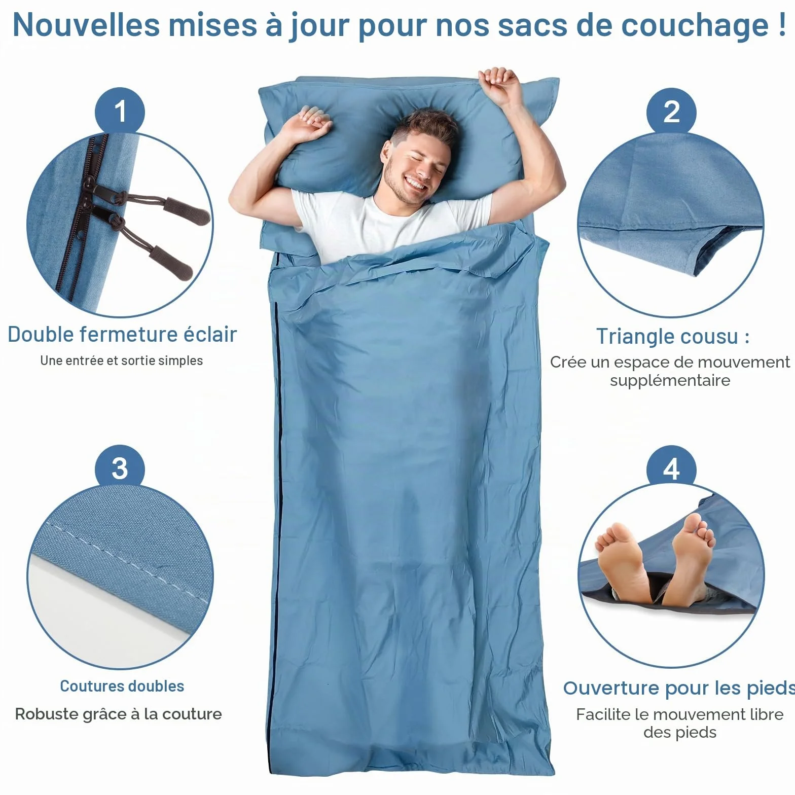 Sac de Couchage Cabane Adulte 2 en 1 avec Fermeture éclair, 95x220 cm