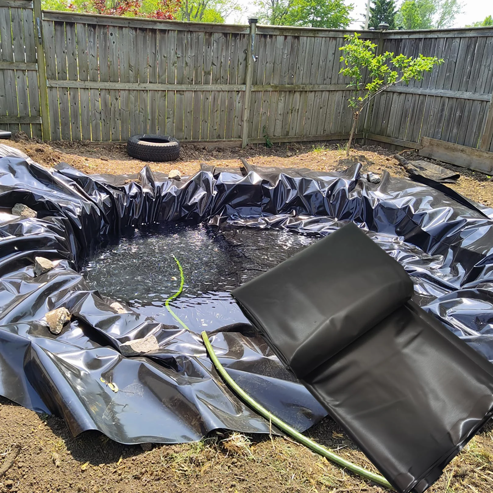 Bâche de bassin flexible polyéthylène haute densité Noir 0,5 mm 6x6 m jardin aquatique