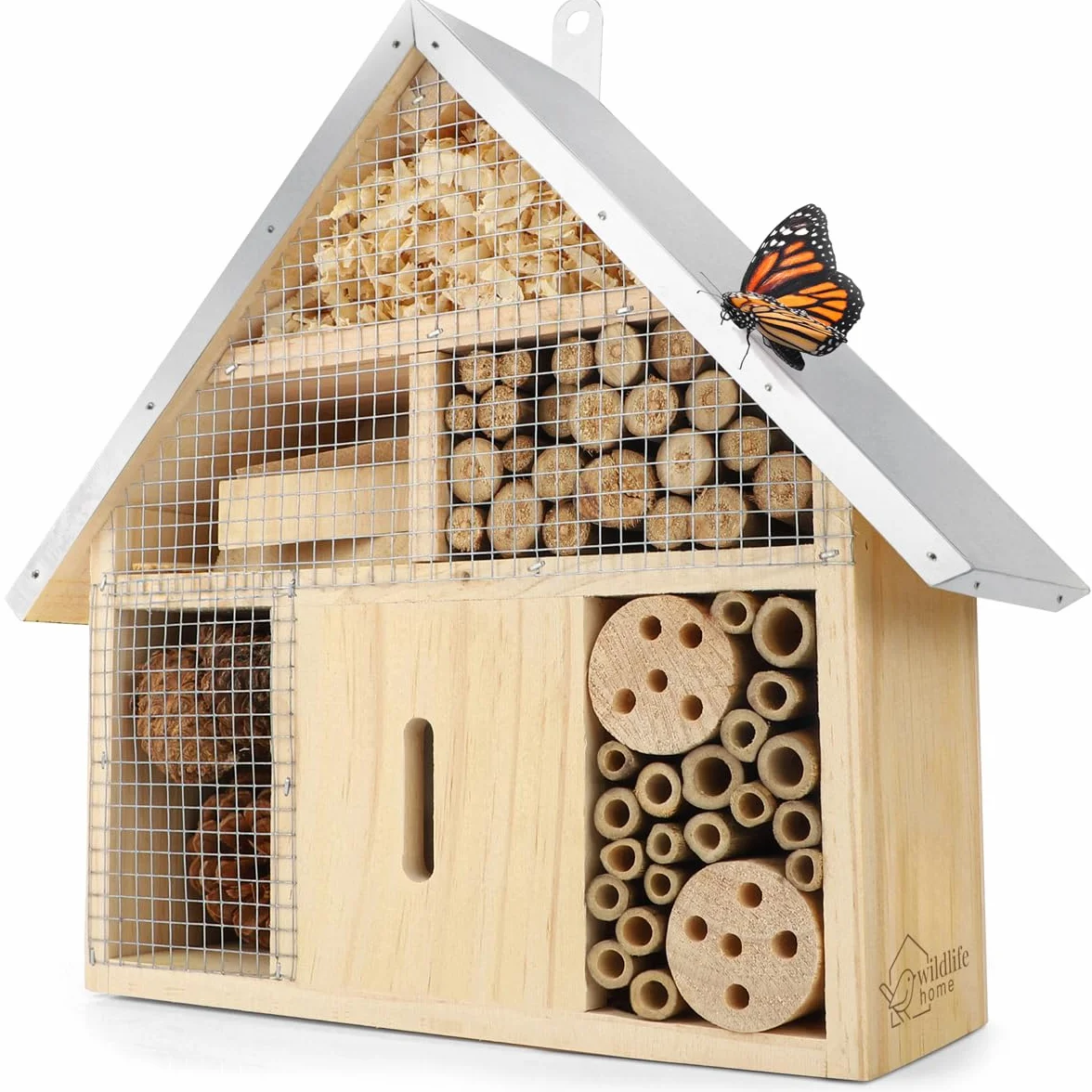 Hôtel à insectes WILDLIFE HOME en bois naturel pour abeilles sauvages, coccinelles et papillons