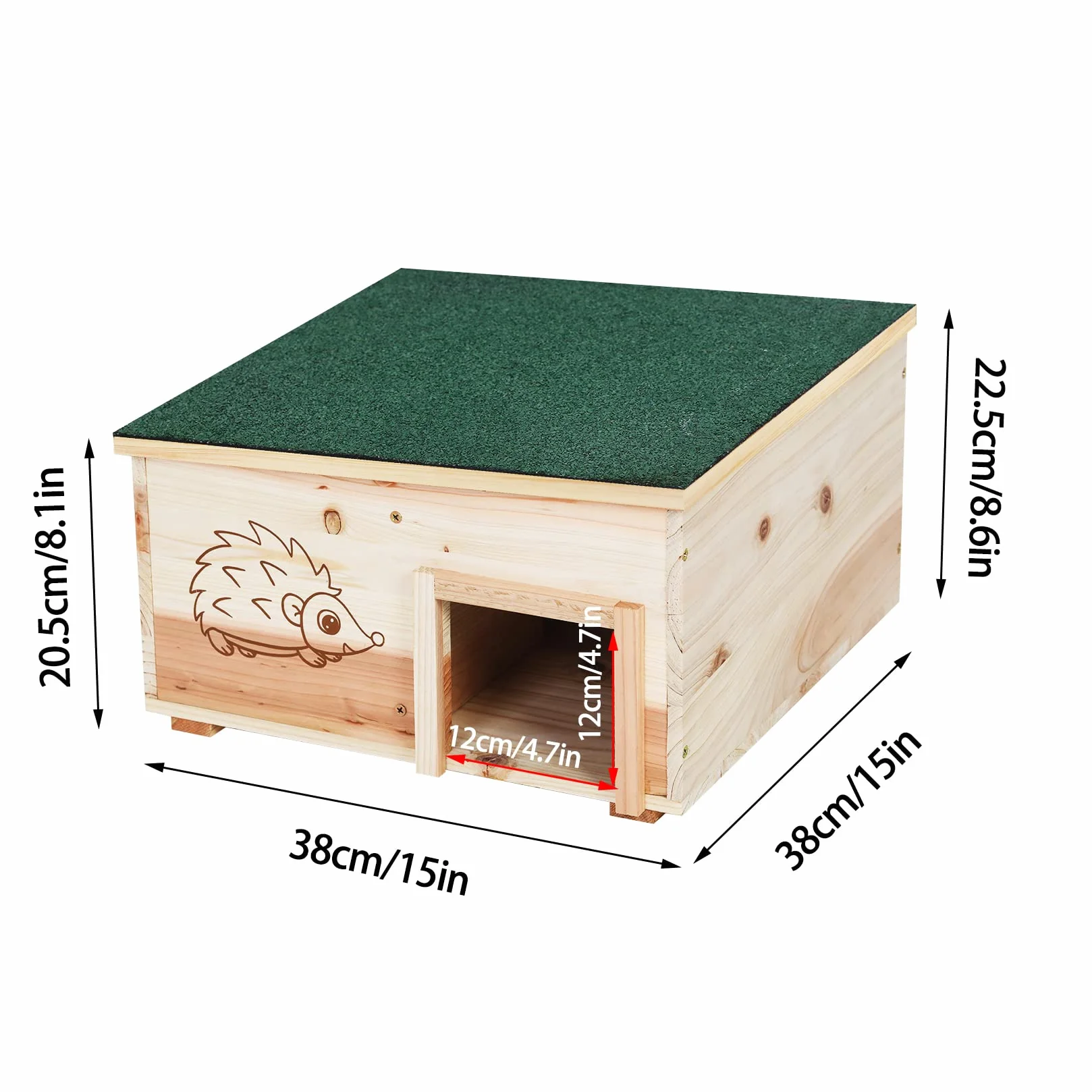BingoPaw Maison pour Hérissons en Bois, Abri d'hibernation avec Toit Imperméable 38x38x22.5 cm