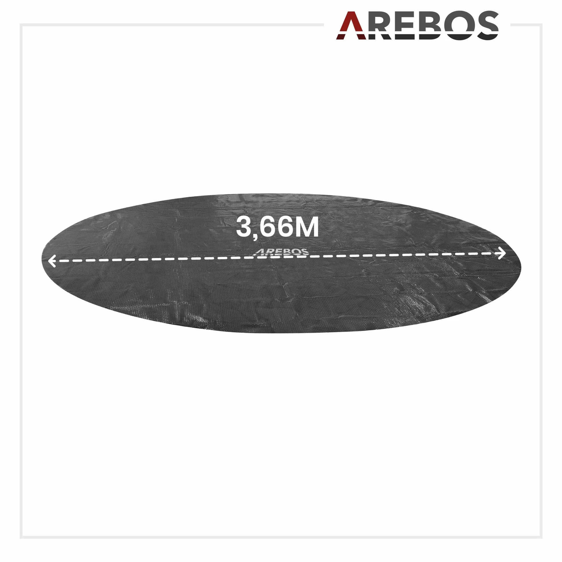 Arebos Bâche Solaire Piscine Ø 3,66 m Épaisseur 120 µm Noir Rouleau Découpable Chauffage Protection Eau