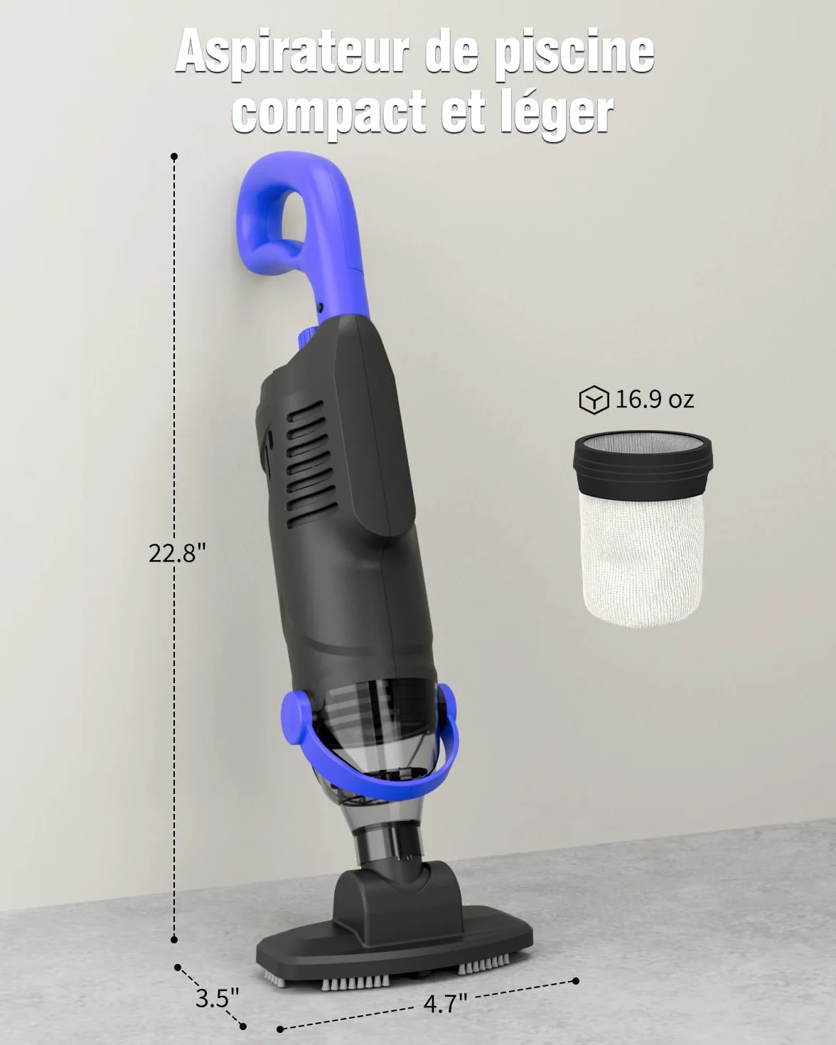 Little Shark Aspirateur de Piscine Hors Sol 60 W 5000 mAh Compact Léger Noir