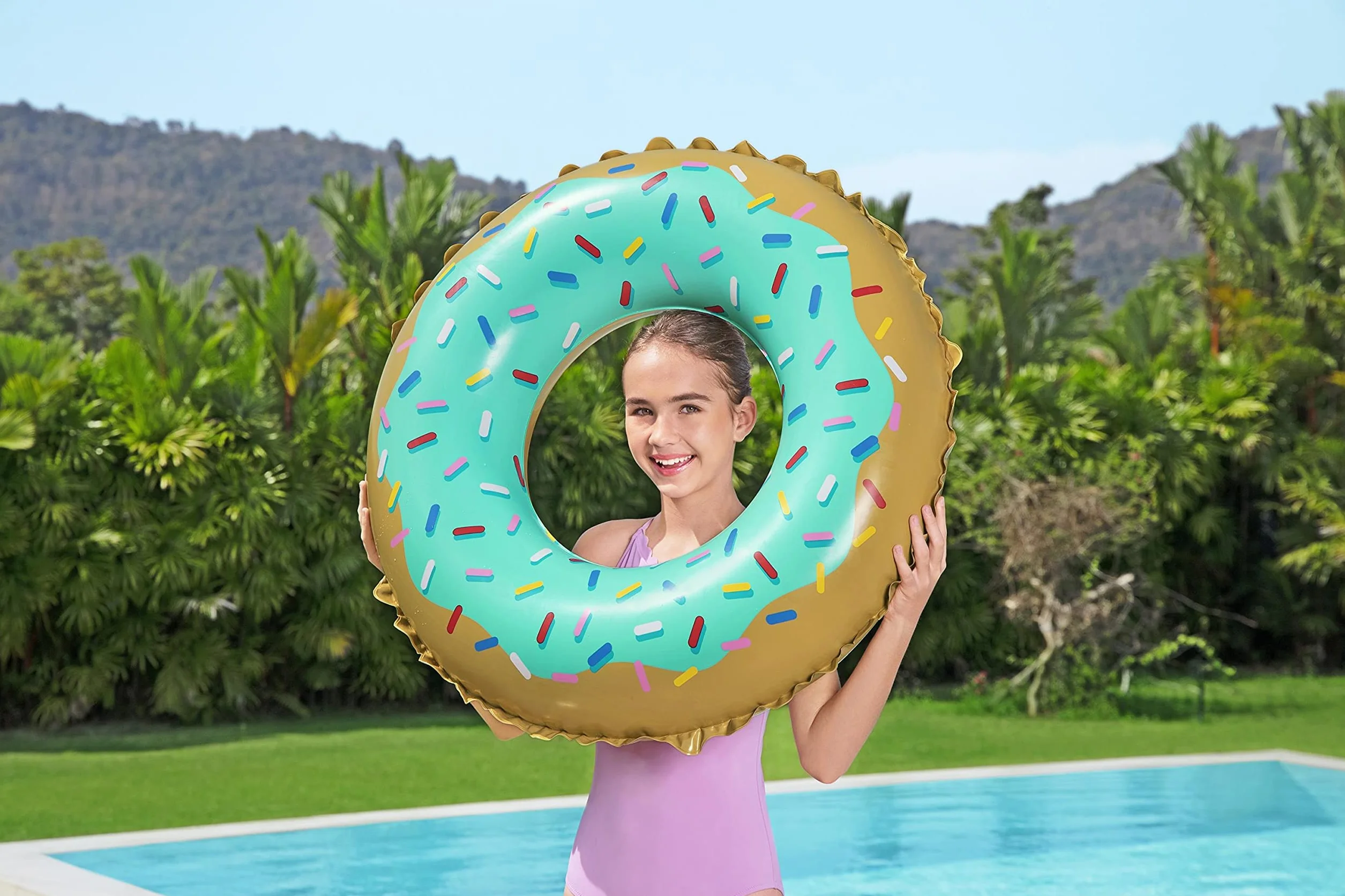 BESTWAY - Bouée Donuts - Gonflable - 36300 - Modèle Aléatoire - Vinyle - 90 cm de Diametre - Jouet Enfant Adulte - Jeu de Plein Air - Piscine - À Partir de 12 Ans