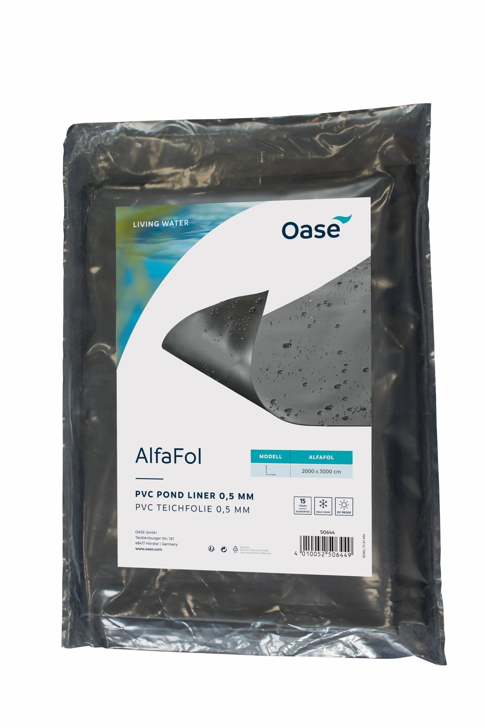 Oase AlfaFol 50649 Bâche pour Bassin PVC Noir 0,5 mm 4 x 5 m