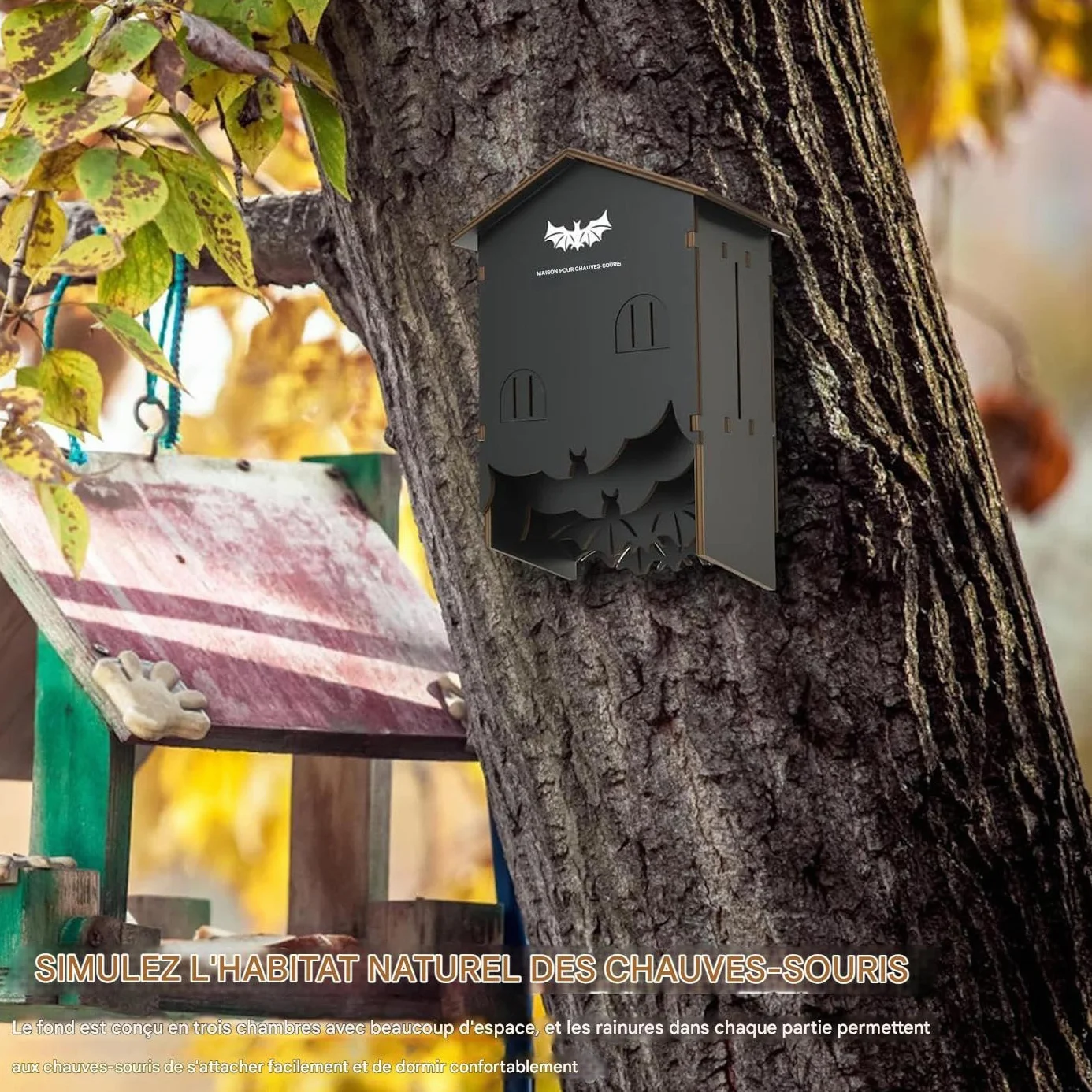 Abri à Chauves-Souris en Bois pour Jardin - Nichoir Murale Trois Chambres