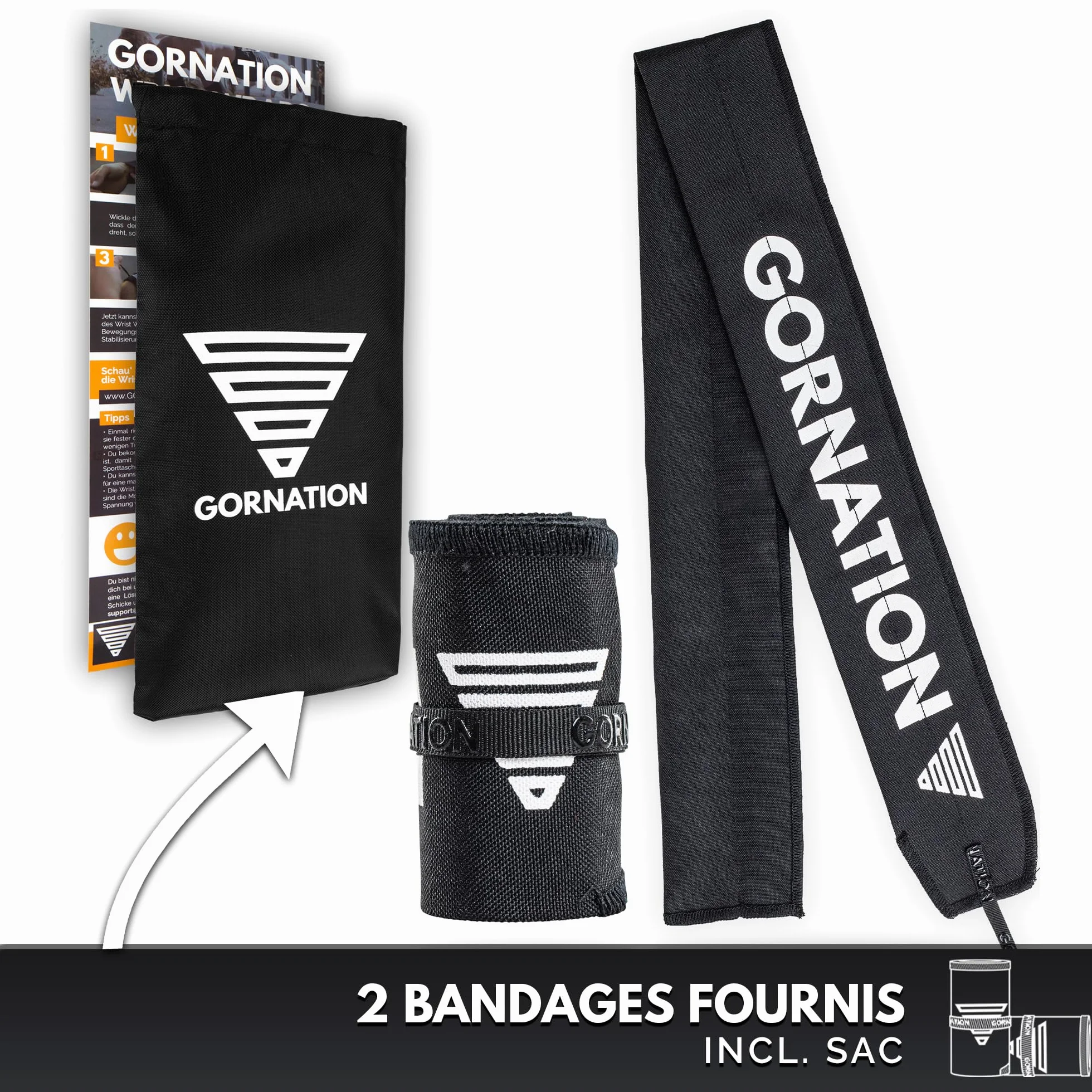 GORNATION Protège-Poignets - Performance Wrist Wraps pour Musculation, Crossfitness, Gym, Street Workout et Sports de Force - Bandes de Poignet - 1 Paire