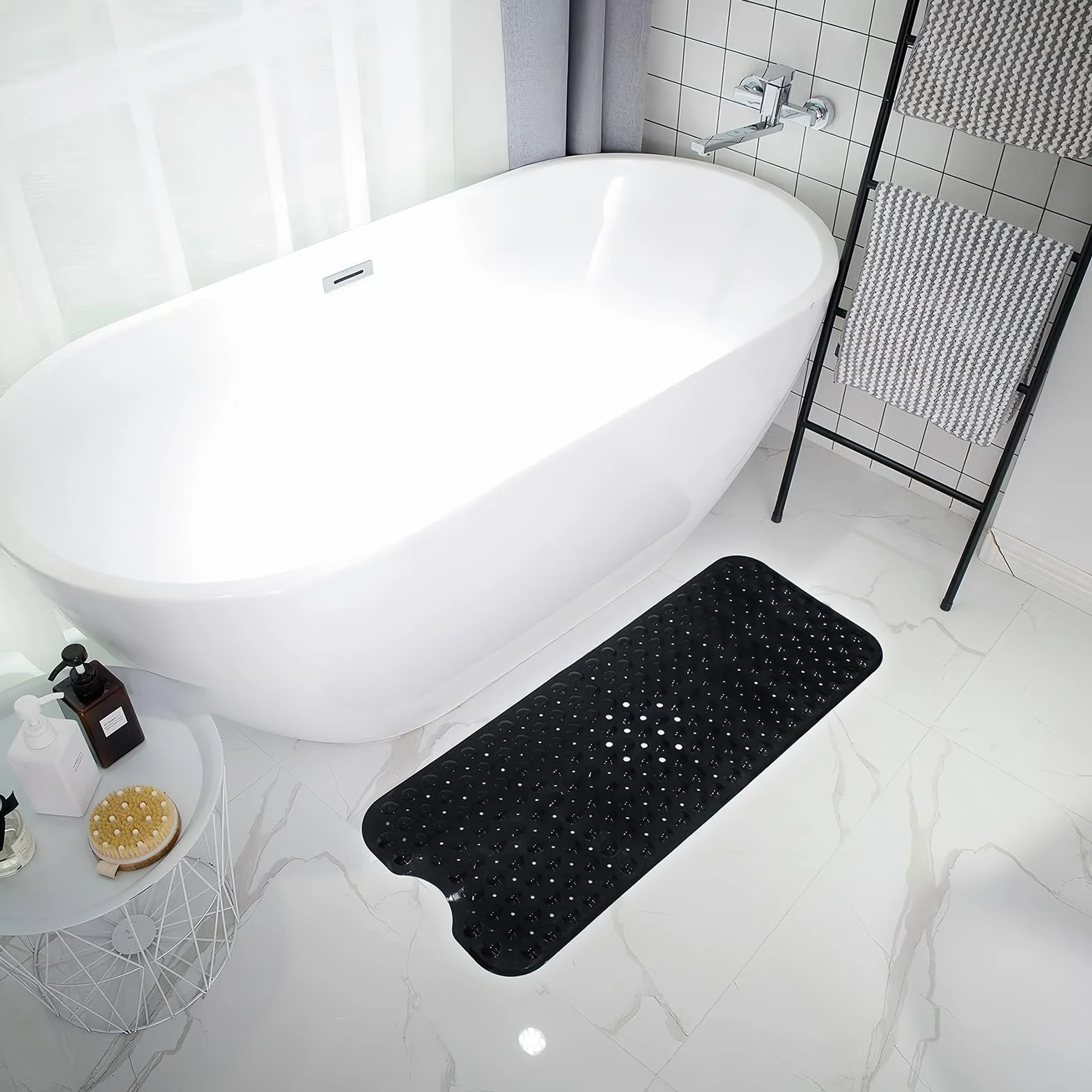 Tapis de Douche Antimoisissure 100x40cm Gris Antidérapant avec Ventouses