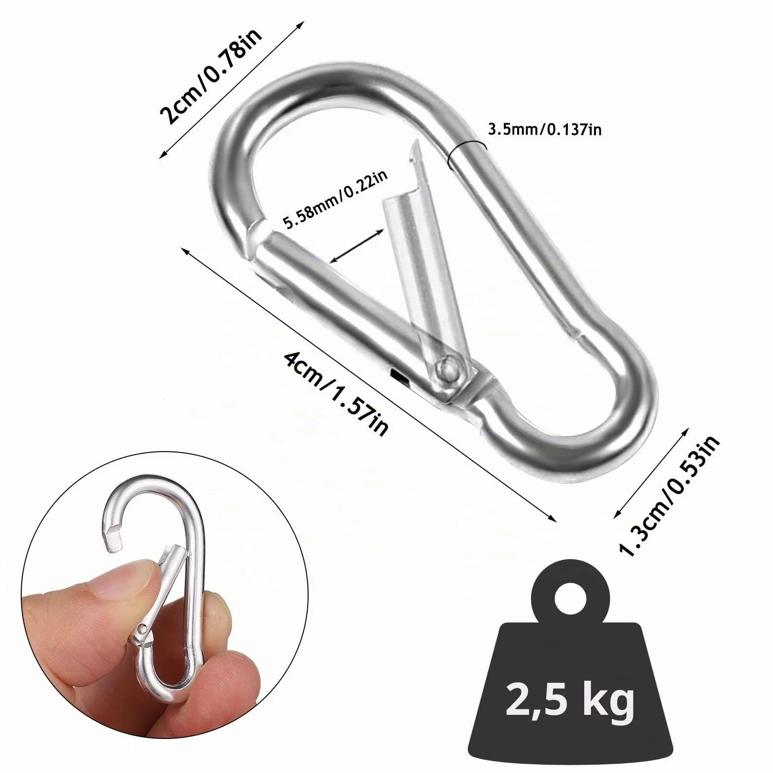 Petit Mousqueton, Mousquetons en Aluminium Porte Clef Mousqueton pour Sac à Dos Laisse Chien Camping Randonnée Pêche Voyage (Argent)