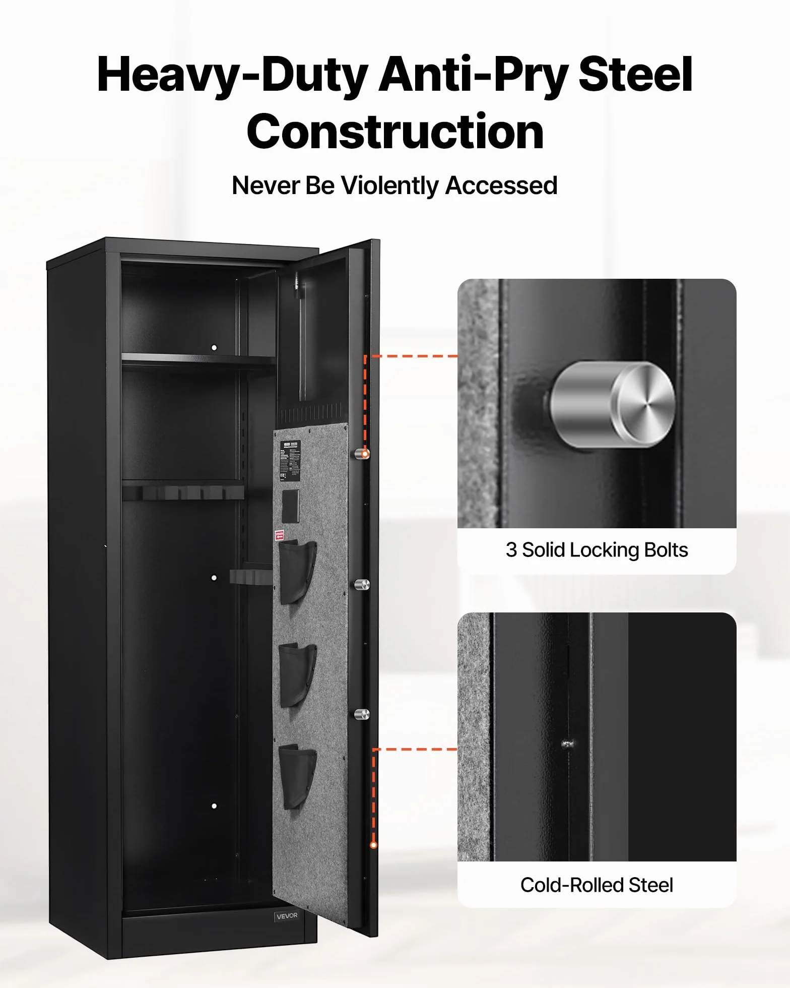 VEVOR Armoire à 8-10 Fusils, Coffre-Fort pour Armes à Feu Verrouillage par Empreinte Digitale et Mot de Passe et Clés, avec 3 Poches pour Pistolets et Supports Réglables, Accès Rapide, pour Domicile