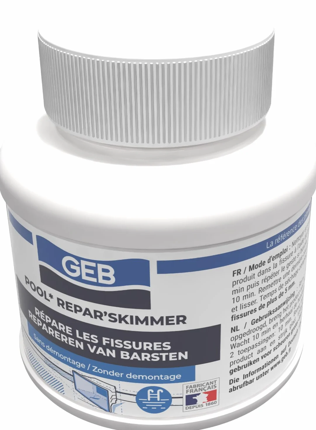 GEB Réparation skimmer piscine ABS Pot 125 ml Répare fissures 5 mm