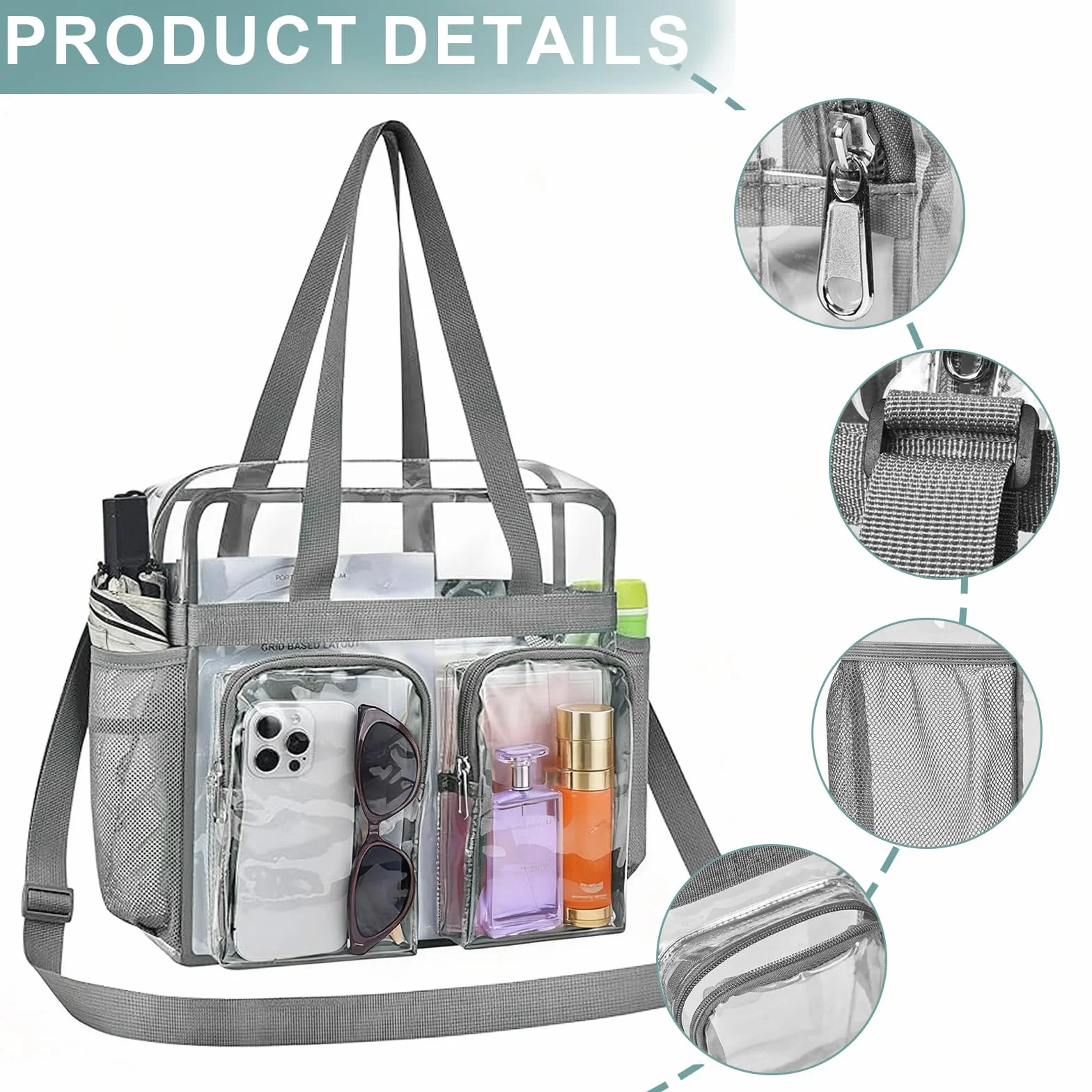 Sac Transparent PVC Sac à Main Transparent Sacs Fourre Tout Transparente Sacs Transparente Approuvé par Le Stade pour Les Sports, Sportifs (30x30x15cm)